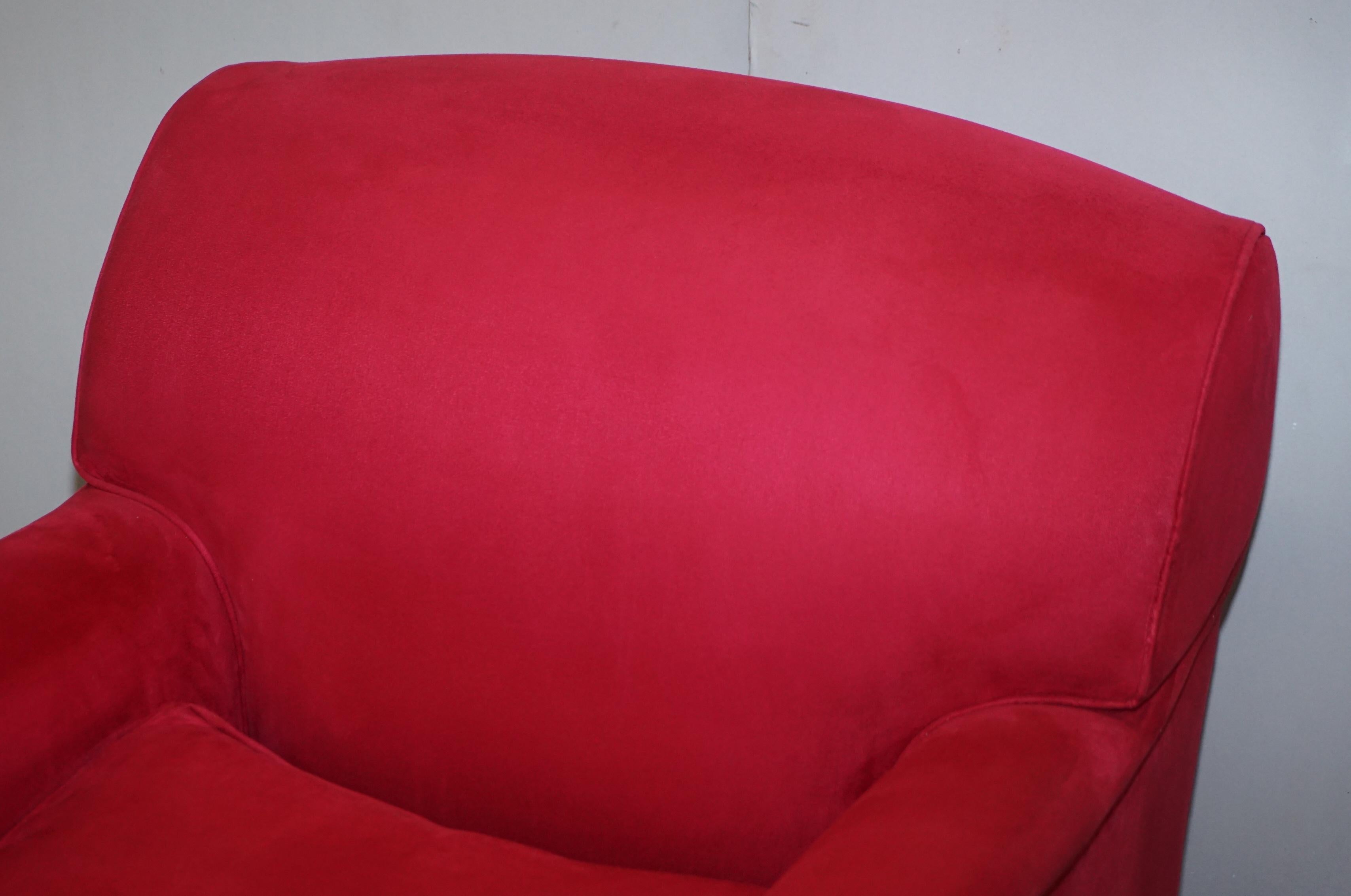 20th Century Luxurious Comfortable Red Velvet Signature Scroll Arm Chaise Lounge Armchair