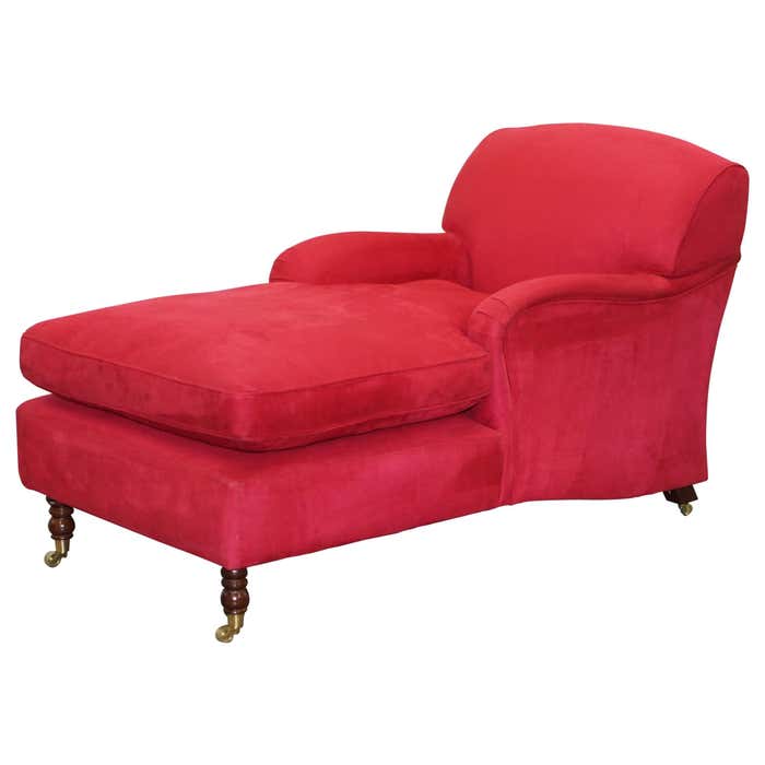 Luxurious Comfortable Red Velvet Signature Scroll Arm Chaise Lounge luxurious-comfortable-red-velvet-signature-scroll-arm-chaise-lounge