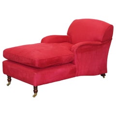 Luxurious Comfortable Red Velvet Signature Scroll Arm Chaise Lounge Armchair