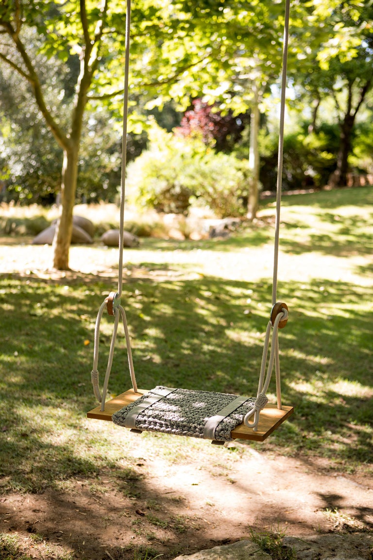 Luxurious Crochet Rug Swing Handmade in UV Protected Grey Yarn with