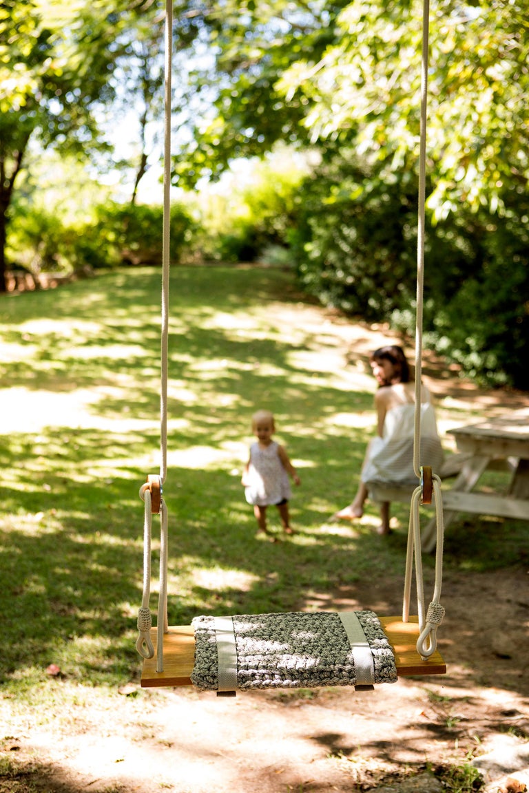 Luxurious Crochet Rug Swing Handmade in UV Protected Grey Yarn with