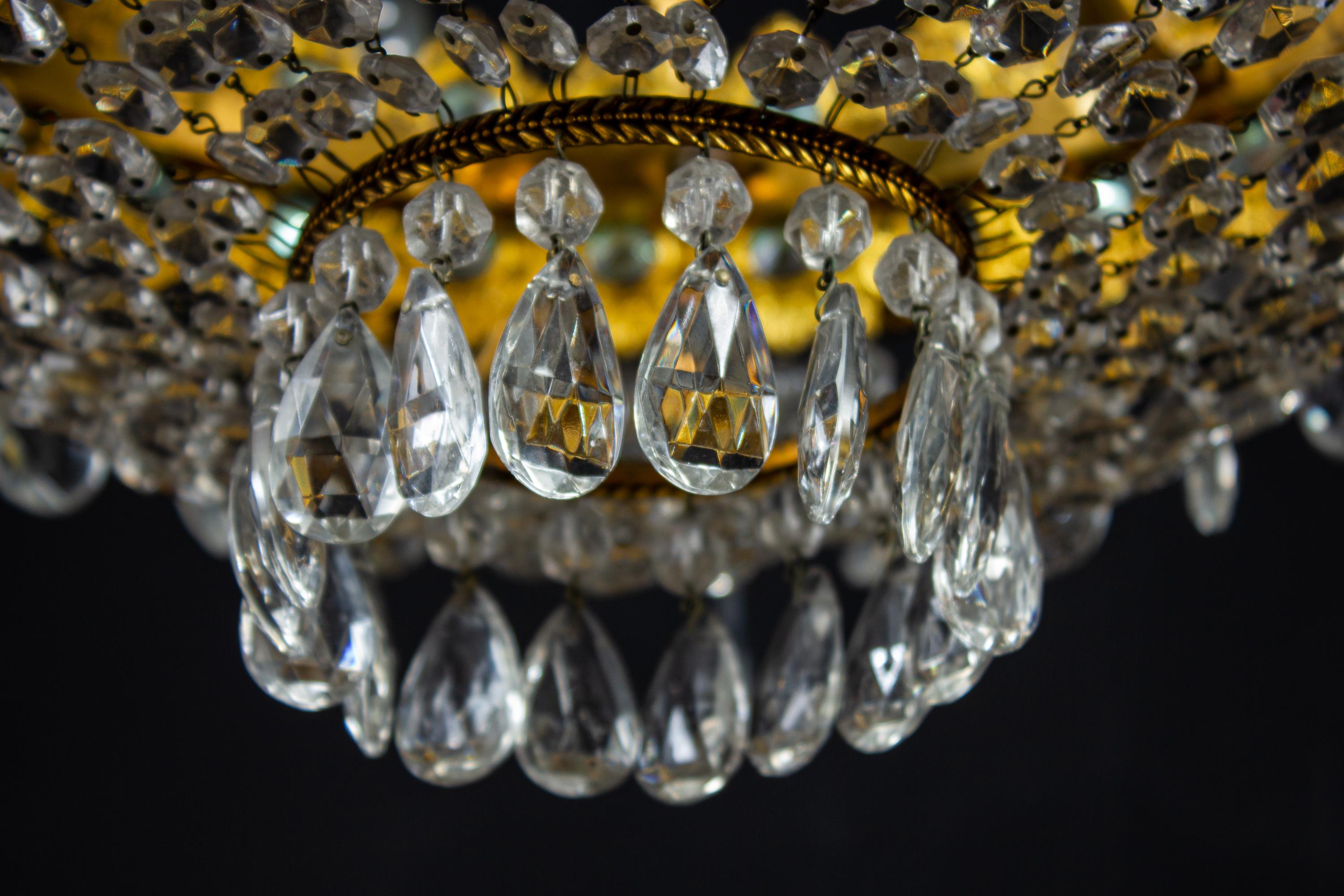 Luxurious Crystal and Brass Chandelier, Italy, 1930 For Sale 1