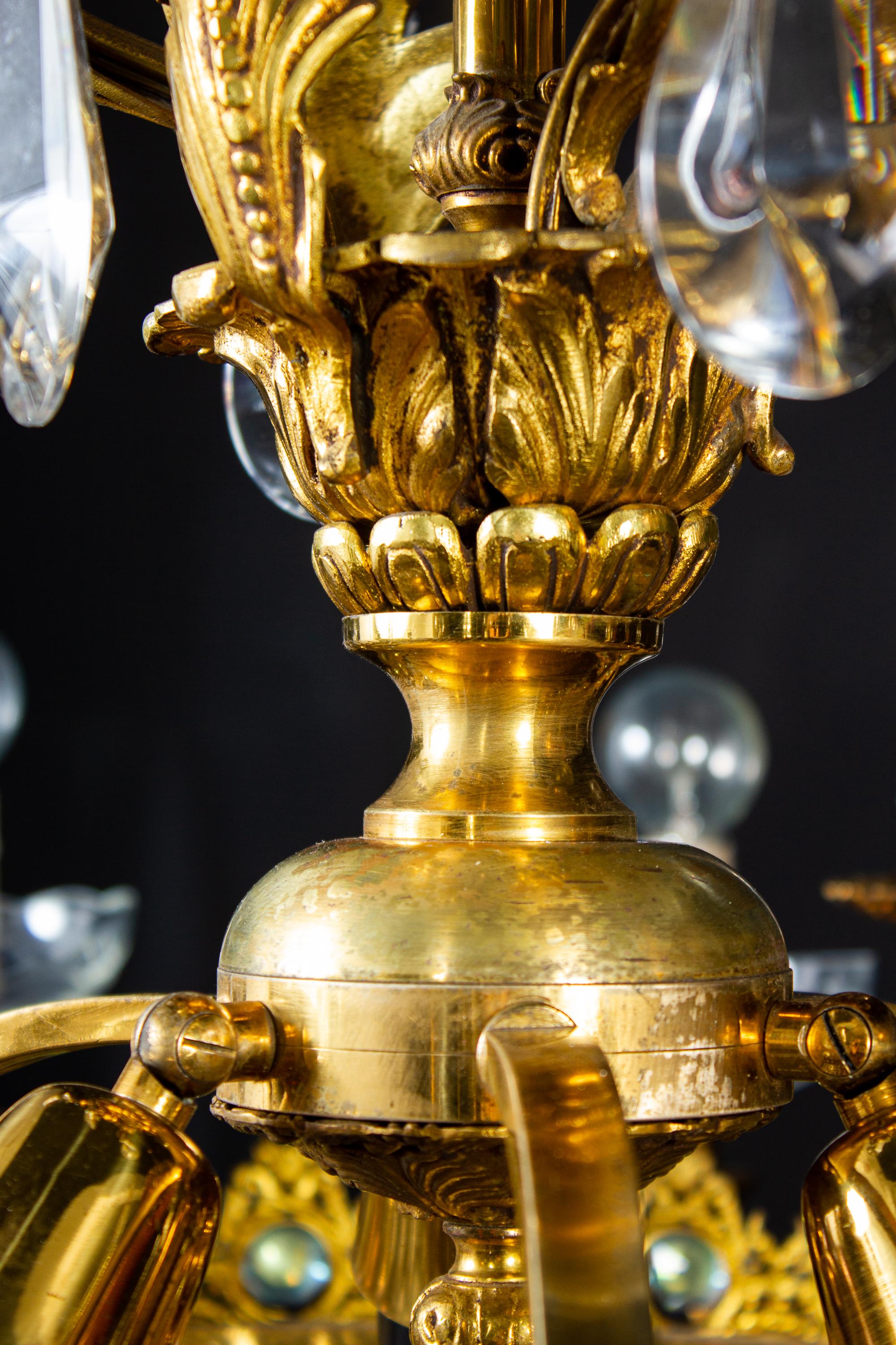 Luxurious Crystal and Brass Chandelier, Italy, 1930 For Sale 11
