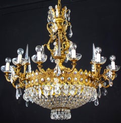 Luxurious Crystal and Brass Chandelier, Italy, 1930