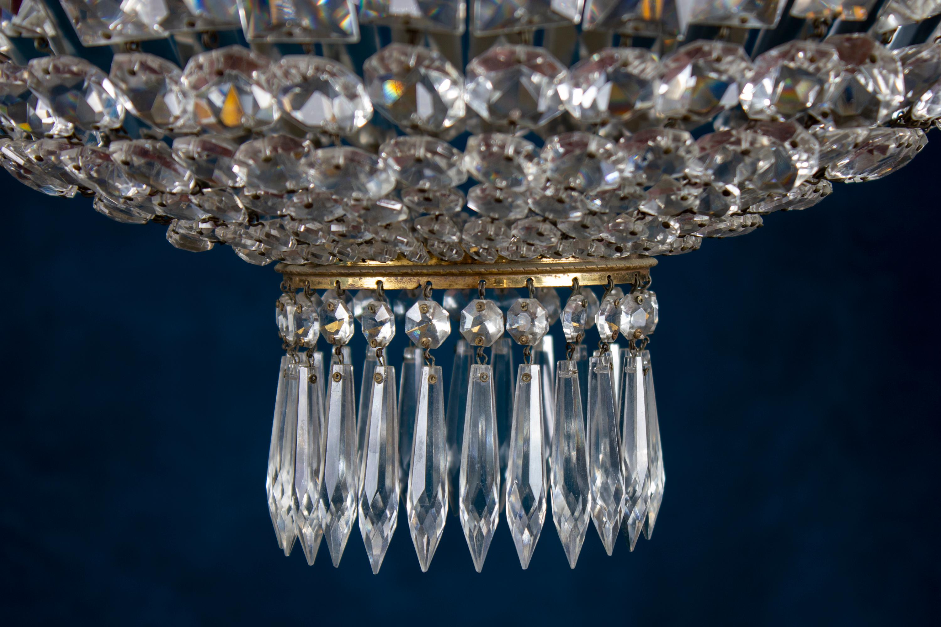 Luxurious Crystal and Brass Chandelier Italy, 1940 For Sale 1