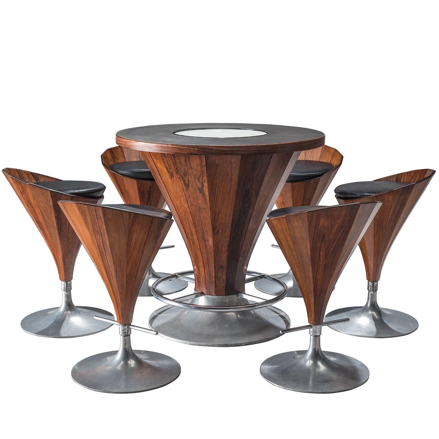 Luxurious Danish Rosewood Dry Bar Set, circa 1970