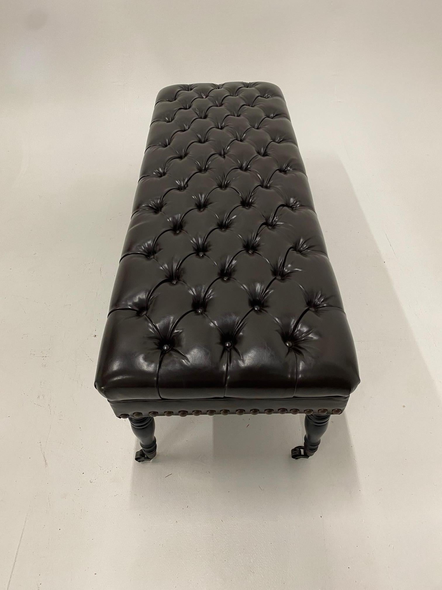 Luxurious Dark Chocolate Brown Leather Tufted Ottoman Bench 2