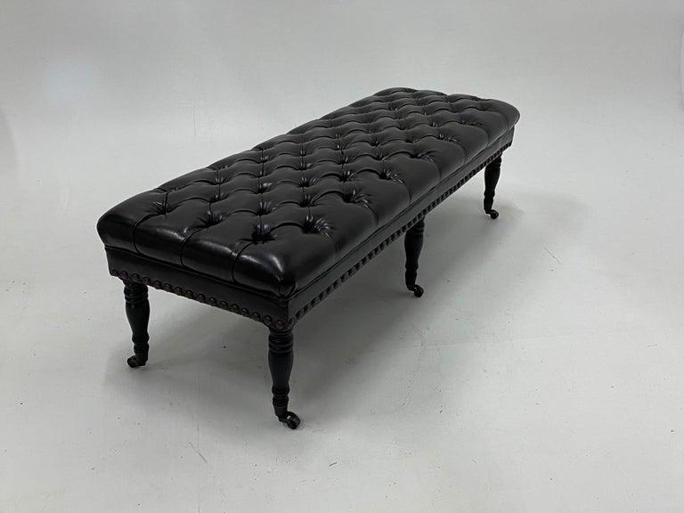 Luxurious Dark Chocolate Brown Leather Tufted Ottoman Bench For Sale At 1stdibs