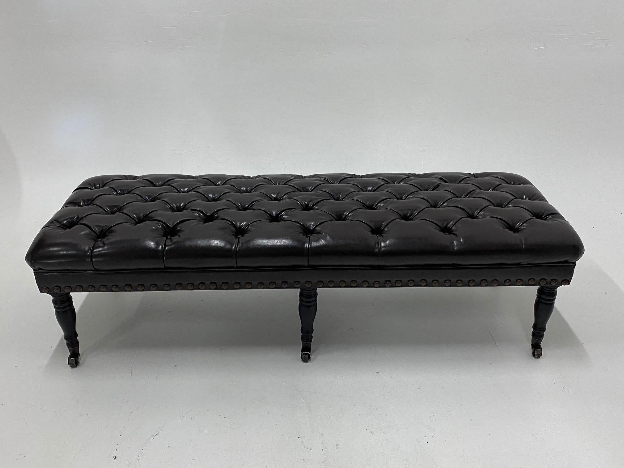 Luxurious Dark Chocolate Brown Leather Tufted Ottoman Bench In Good Condition In Hopewell, NJ