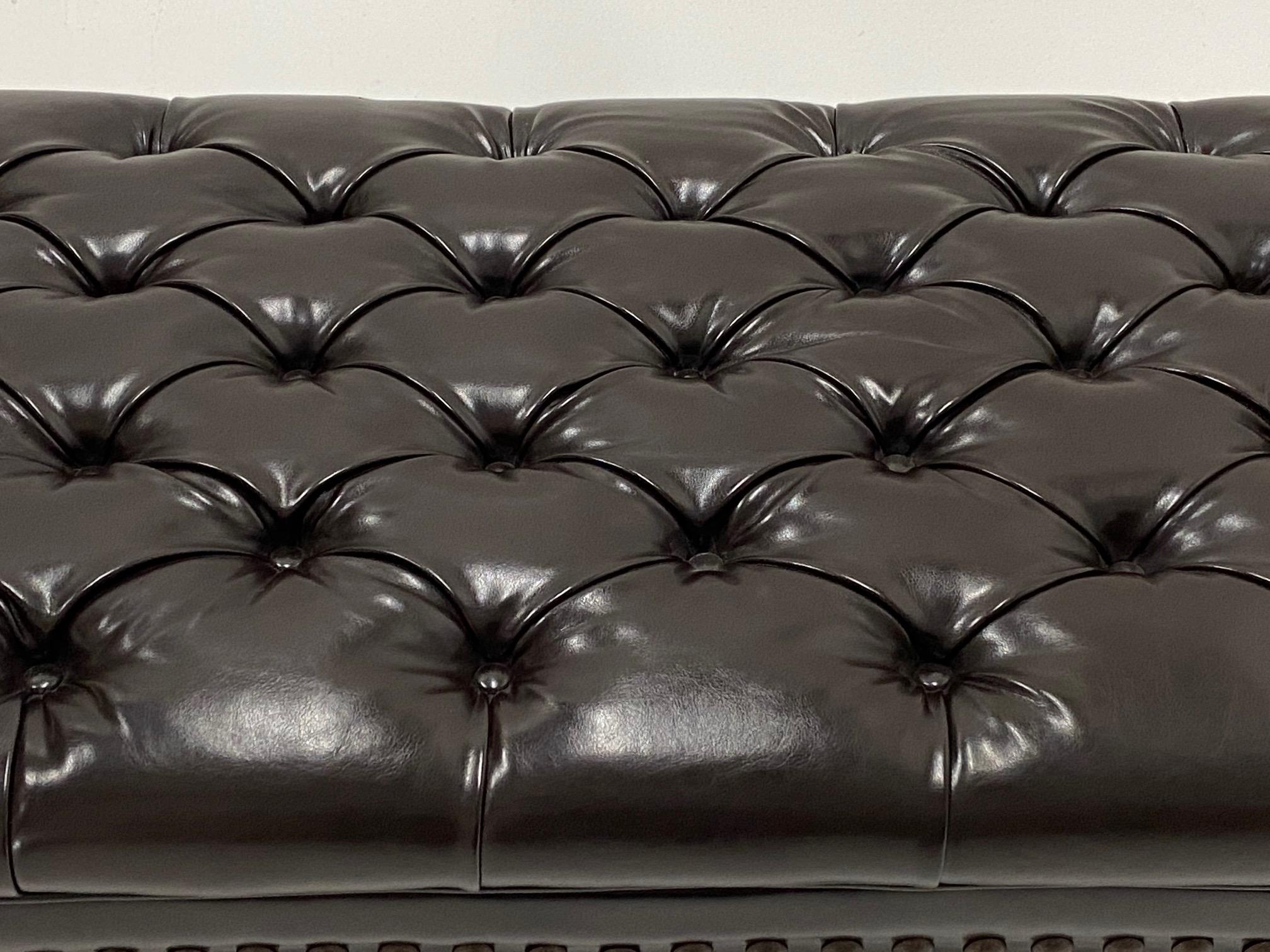 Late 20th Century Luxurious Dark Chocolate Brown Leather Tufted Ottoman Bench