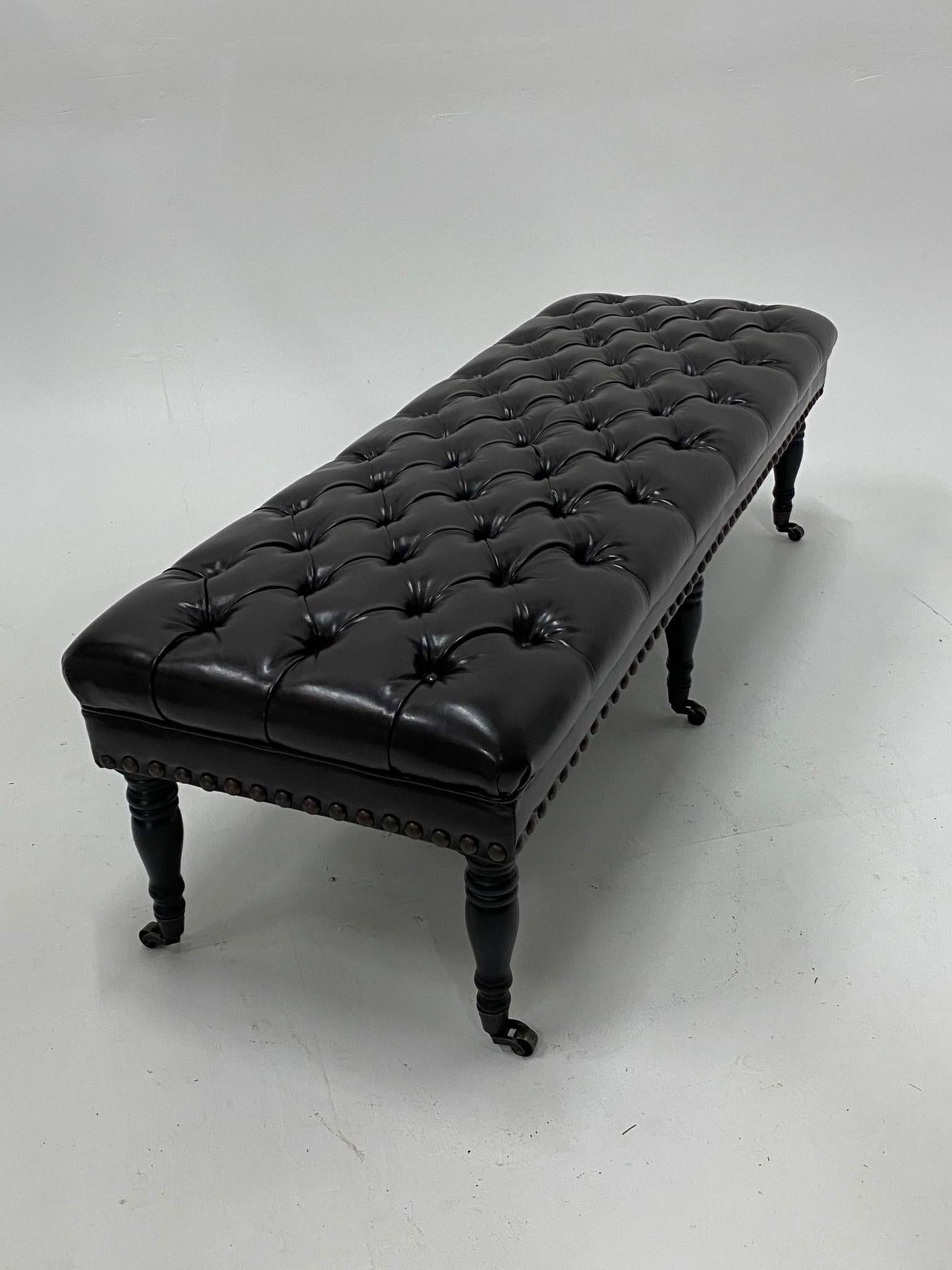Luxurious Dark Chocolate Brown Leather Tufted Ottoman Bench 1