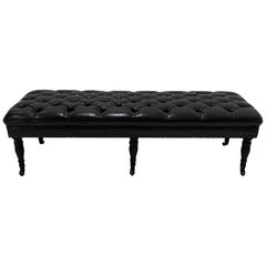 Luxurious Dark Chocolate Brown Leather Tufted Ottoman Bench