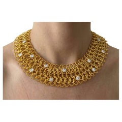 Luxurious David Yurman 18K Yellow Gold and Diamond Chainmail Adjustable Choker