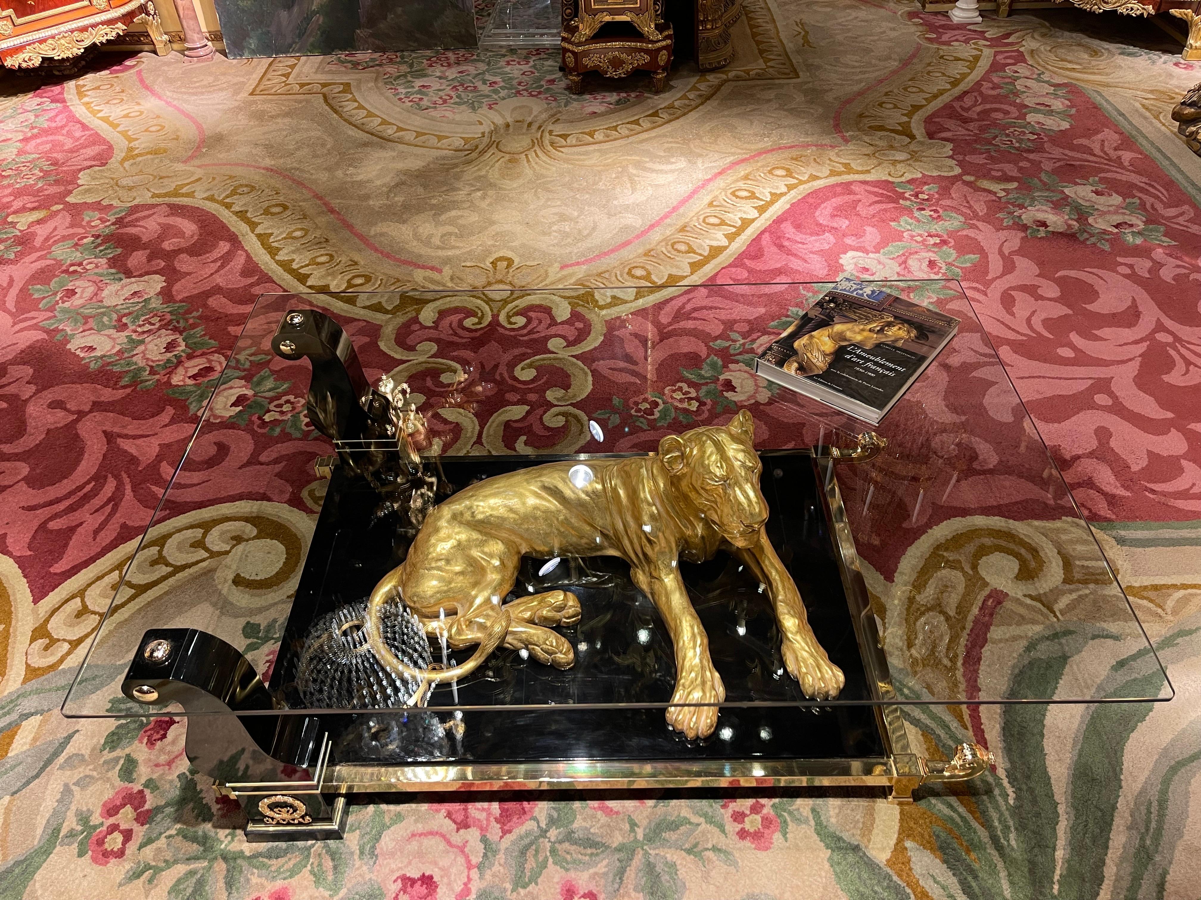 Luxurious Designer Coffee Table Panther Gold Plated with Piano Black 1