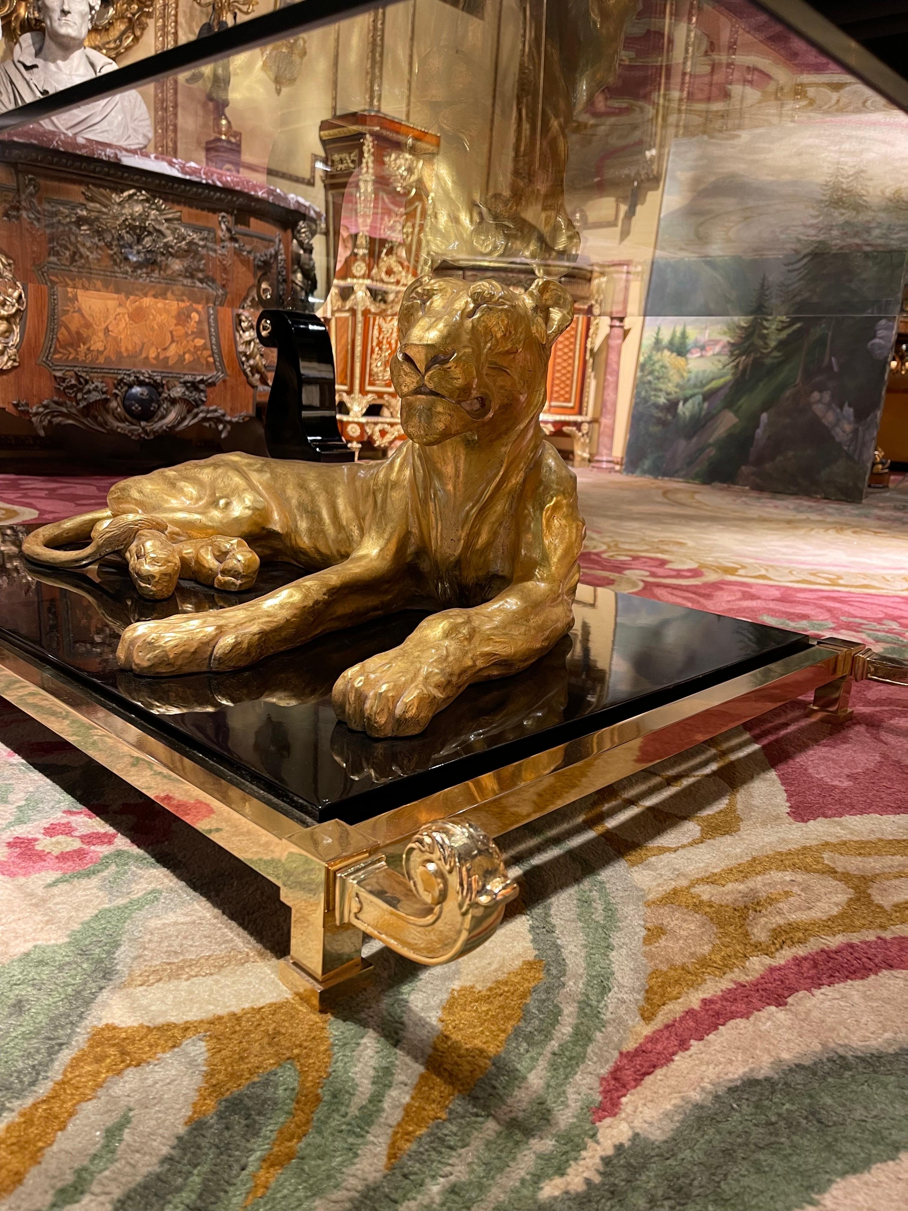 Luxurious Designer Coffee Table Panther Gold Plated with Piano Black 2