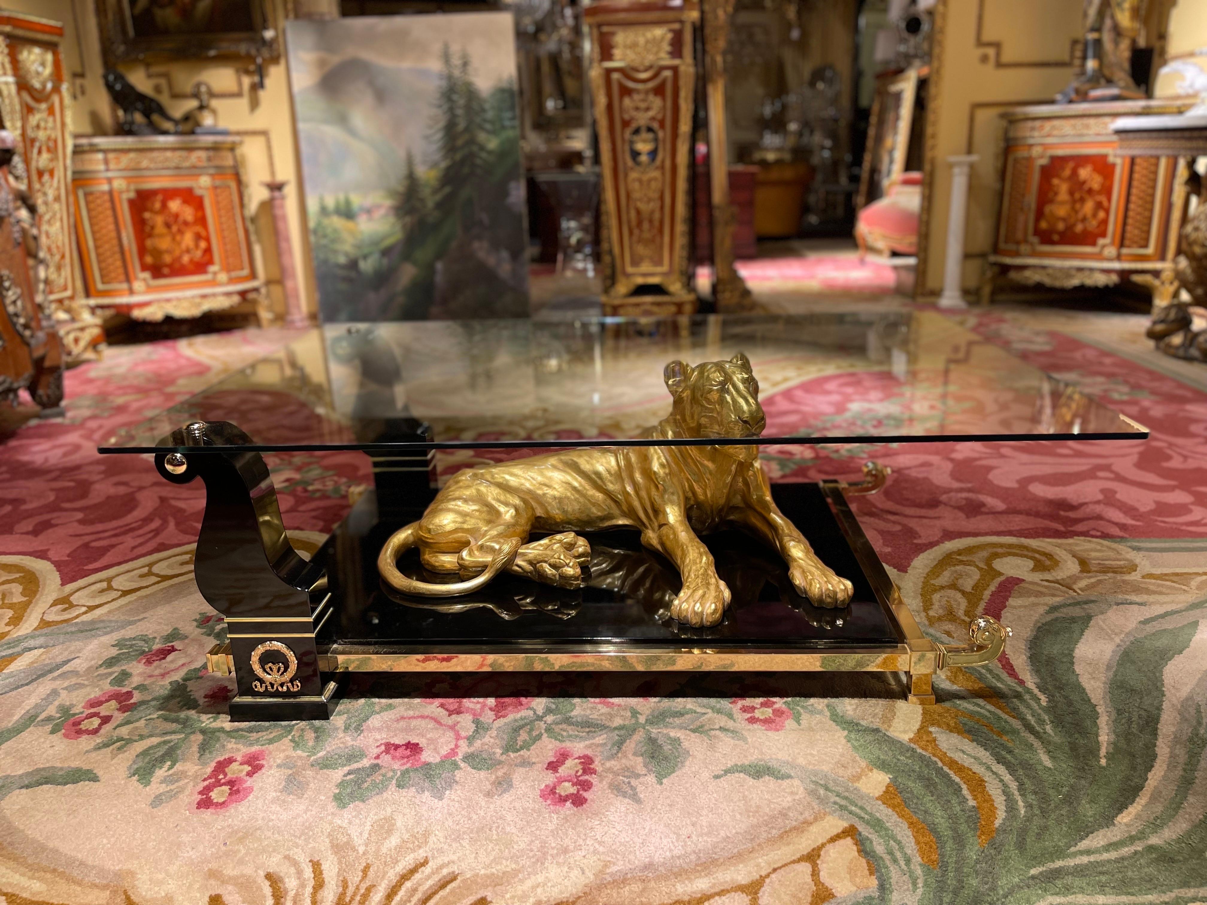Luxurious Designer Coffee Table Panther Gold Plated with Piano Black 3