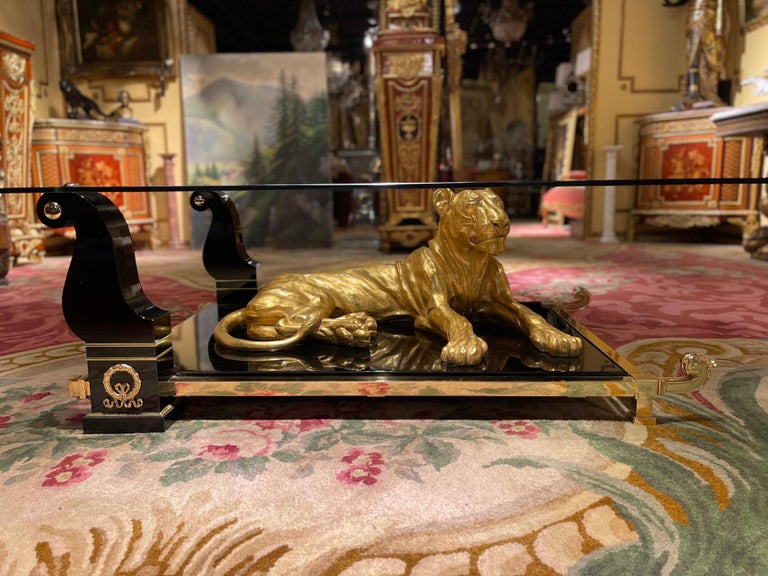 Luxurious Designer Coffee Table Panther Gold Plated with Piano Black For Sale 7