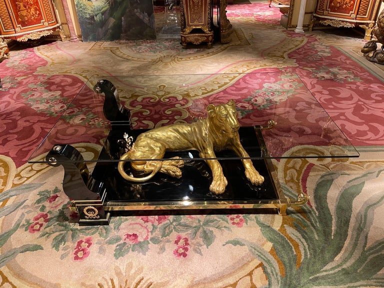Modern Luxurious Designer Coffee Table Panther Gold Plated with Piano Black For Sale