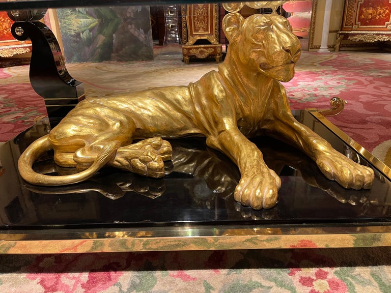 Luxurious Designer Coffee Table Panther Gold Plated with Piano Black In Good Condition For Sale In Berlin, DE