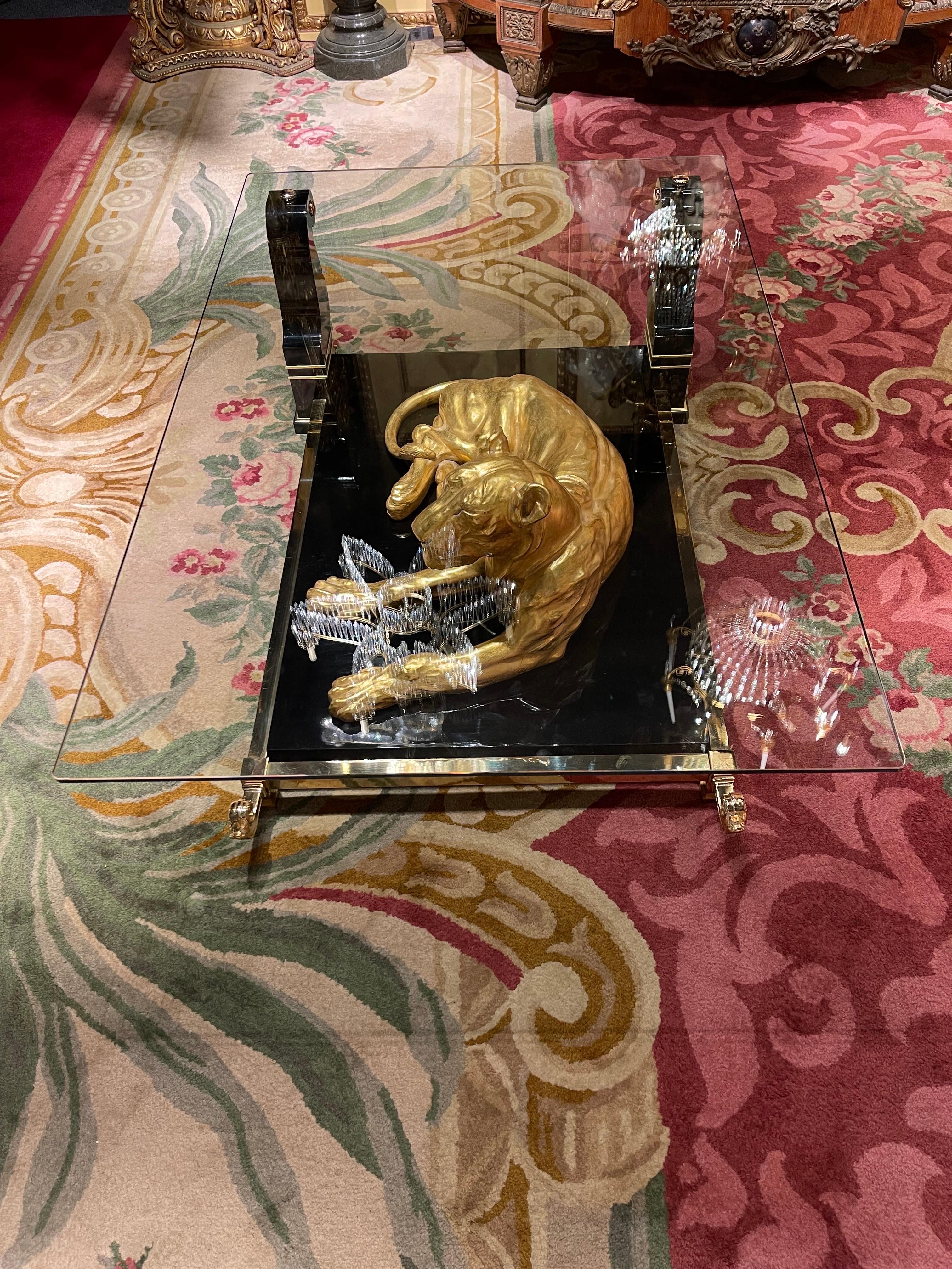 Italian Luxurious Designer Coffee Table Panther Gold Plated with Piano Black