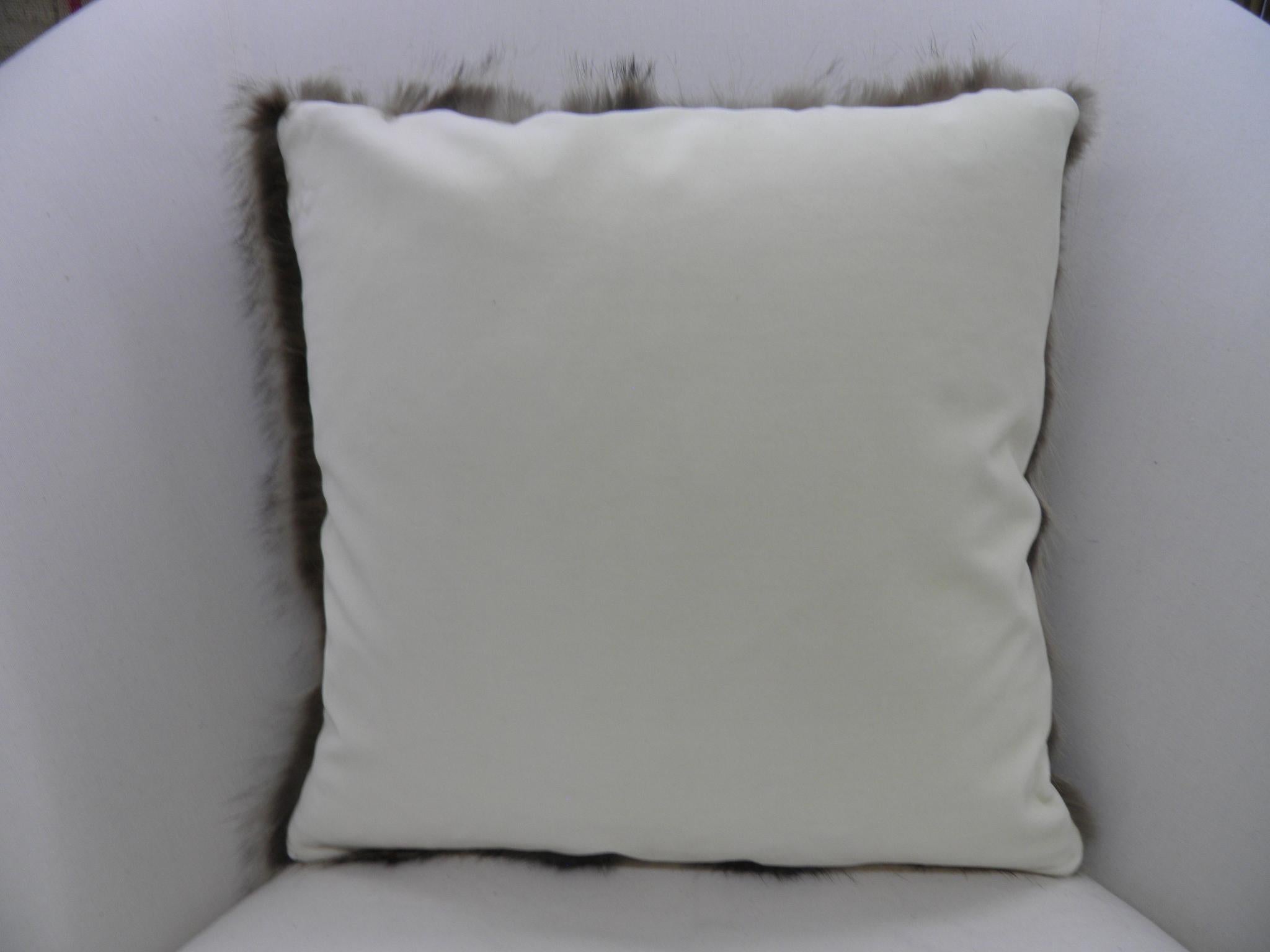 Unknown Luxurious Down Filled Genuine Raccoon Throw Pillows For Sale