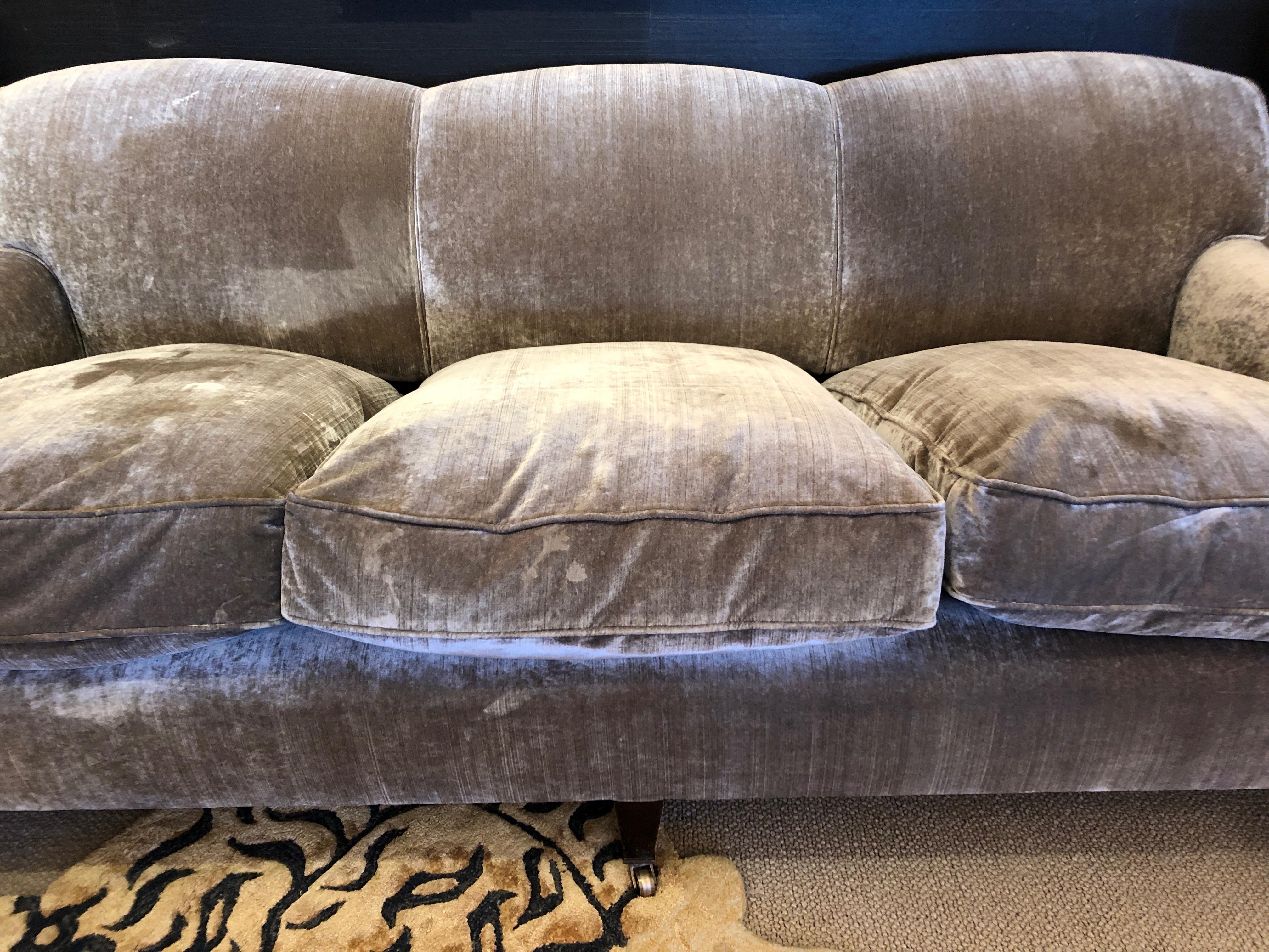 taupe velvet sofa