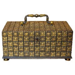 Luxurious early 20th century footed Art Deco tiled gilt brass decorative box