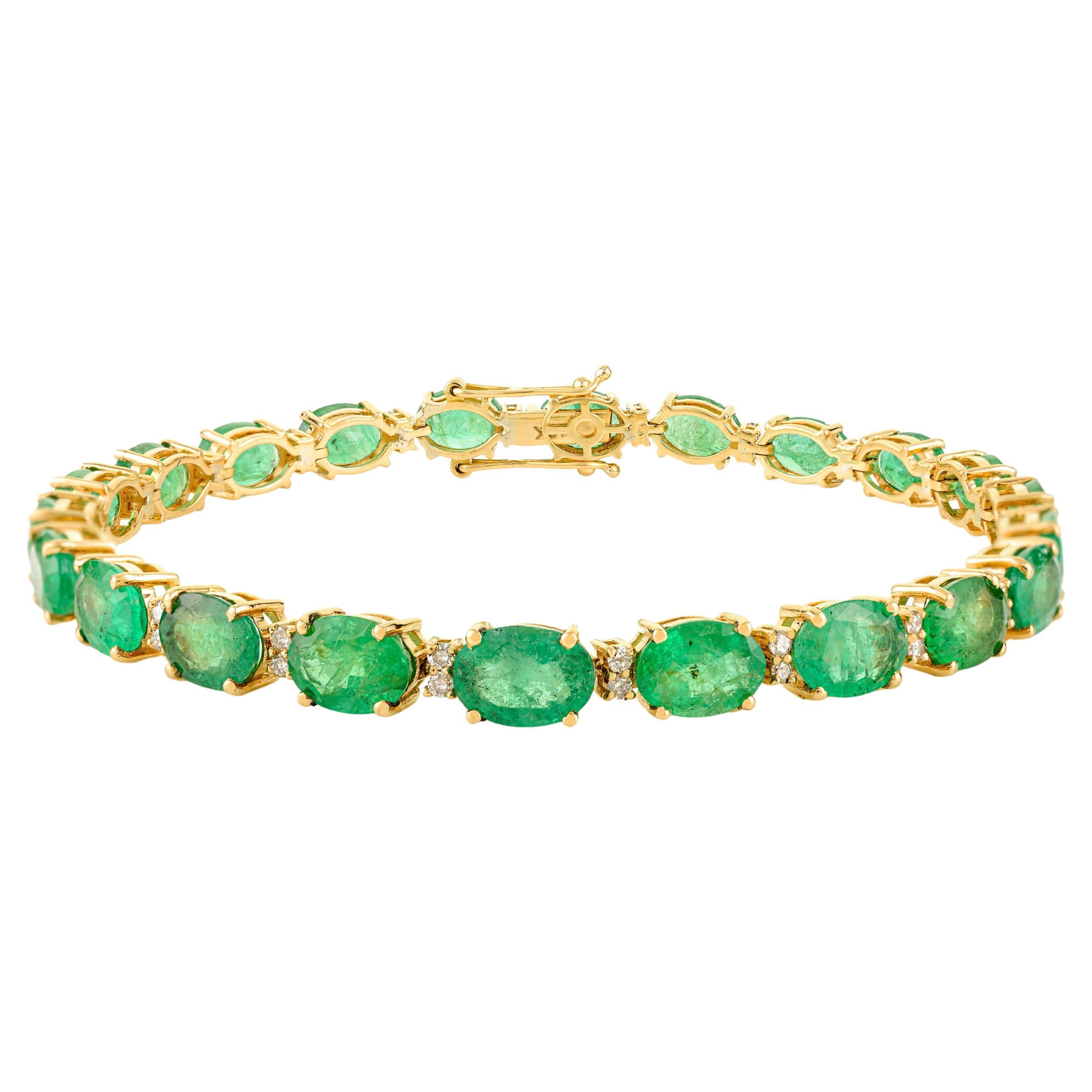 Luxueux bracelet de tennis en or jaune 18k avec diamant et émeraude en vente