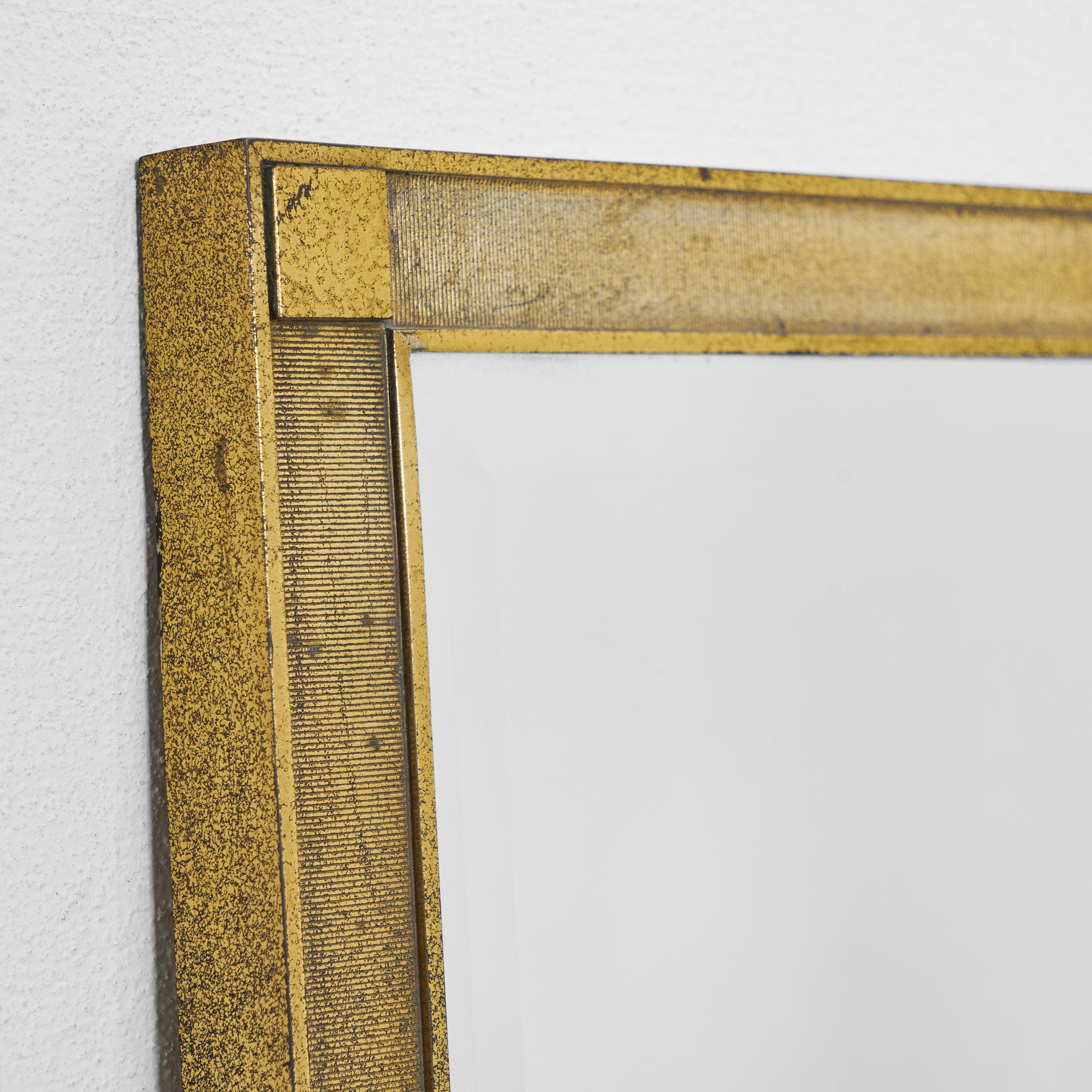 Hand-Crafted Luxurious Facetted Mirror in Patinated Brass 1960s For Sale