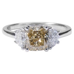 Luxurious Fancy Color Three Stone Ring with 2.01 Ct Natural Diamonds, GIA Cert