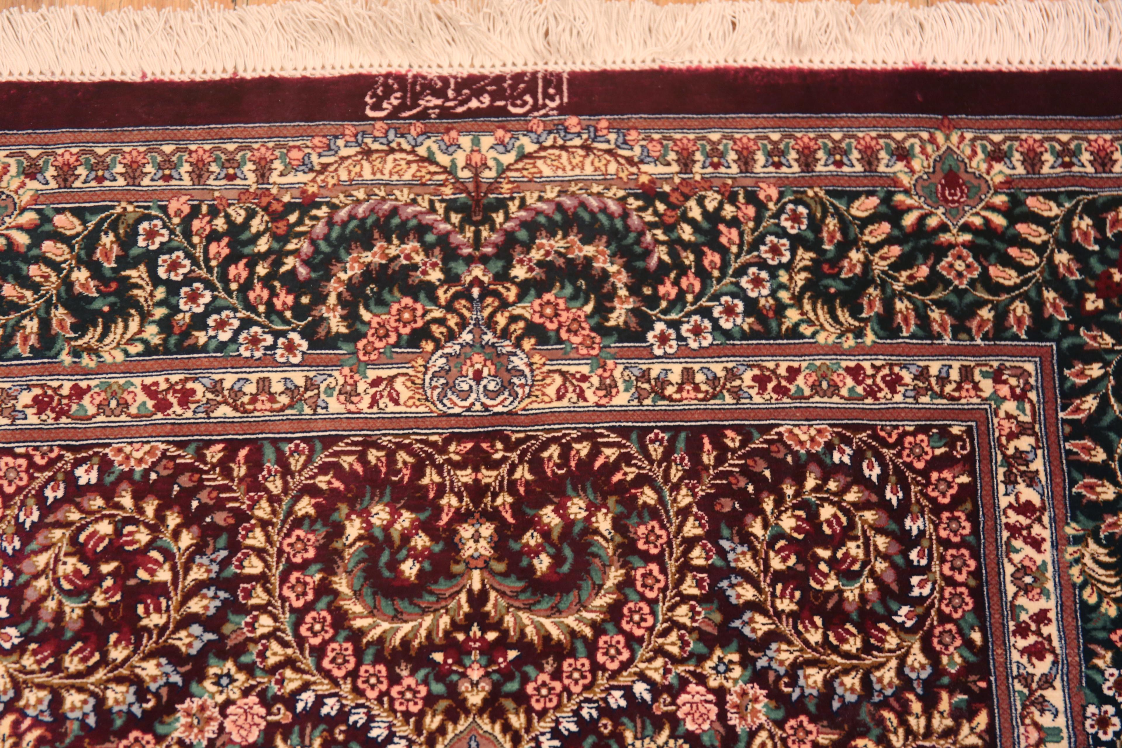 20th Century Luxurious Fine Floral Vintage Persian Silk Qum Hallway Runner Rug 2'8