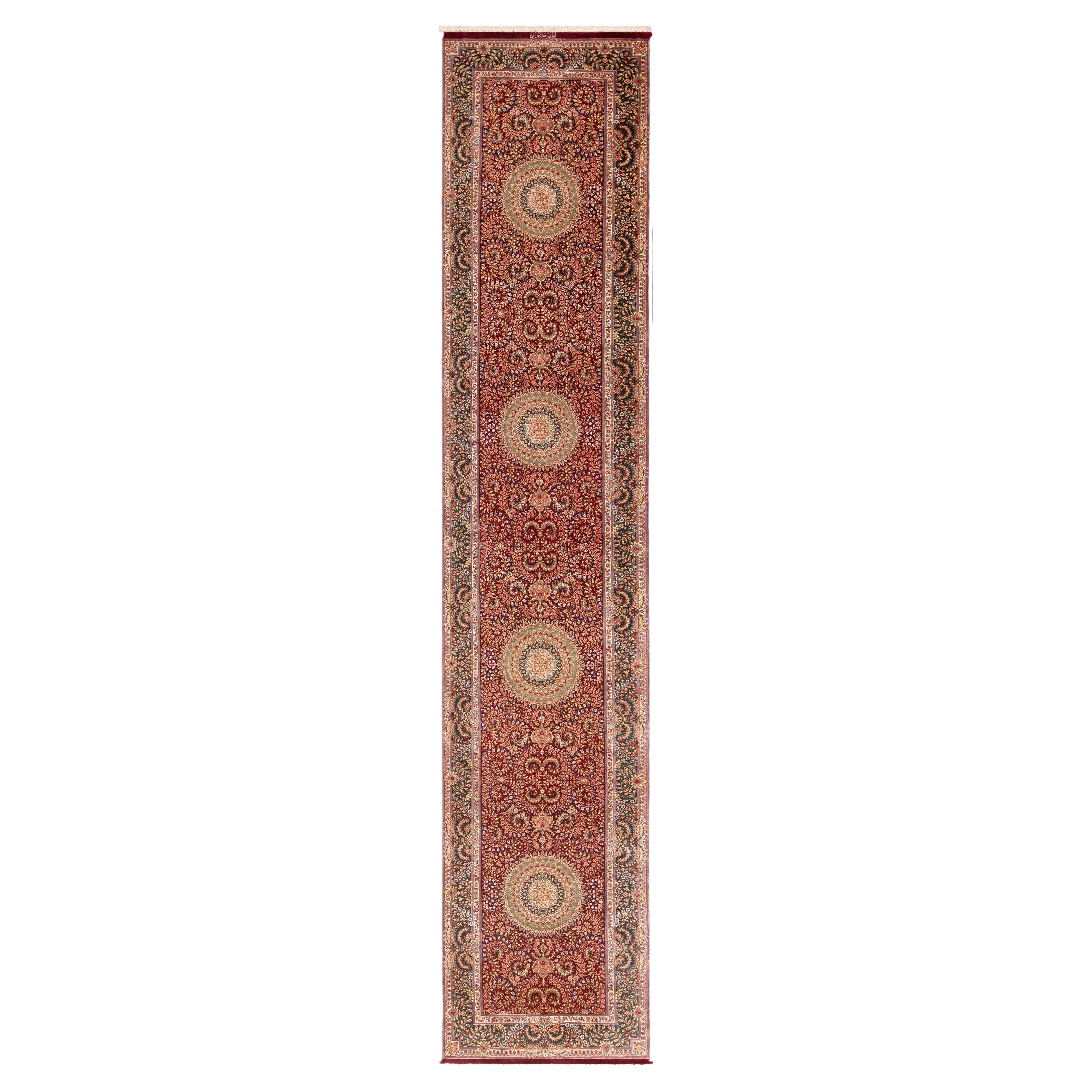 Luxurious Fine Floral Vintage Persian Silk Qum Hallway Runner Rug 2'8" x 13' For Sale