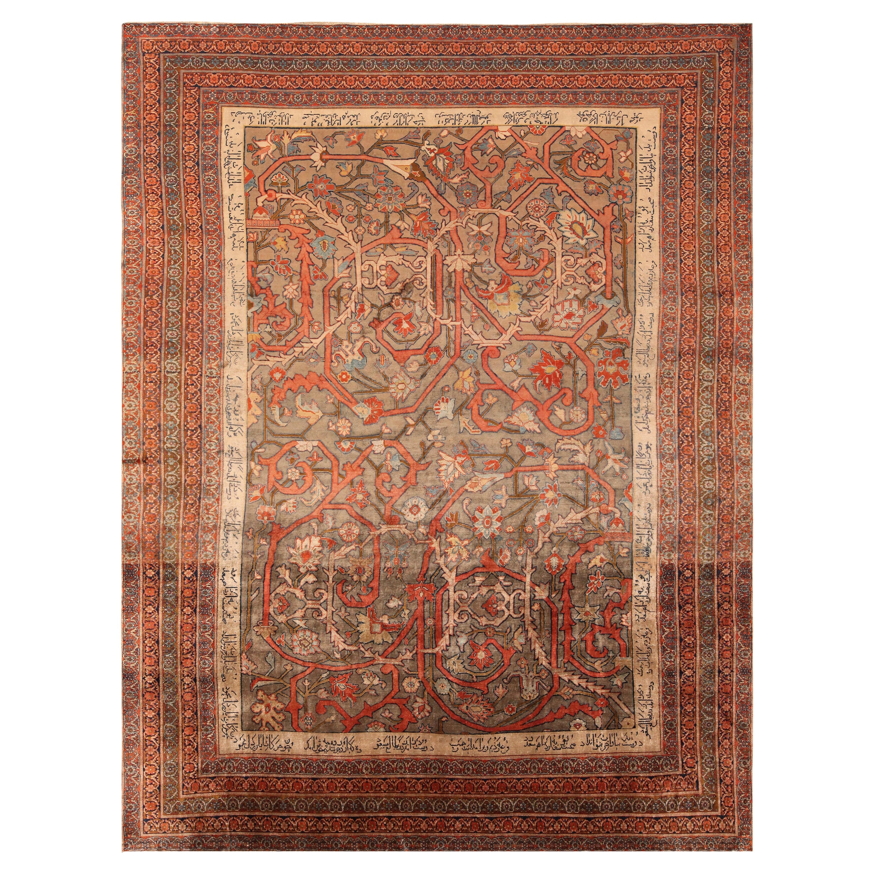 Lujosa Alfombra Persa Heriz Antigua de Seda Fina 8'5" x 10'10 en venta