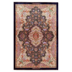 Luxuriöser feiner, kleiner, geblümter, persischer Qum-Teppich aus Seide, Vintage, 3'6" x 5'