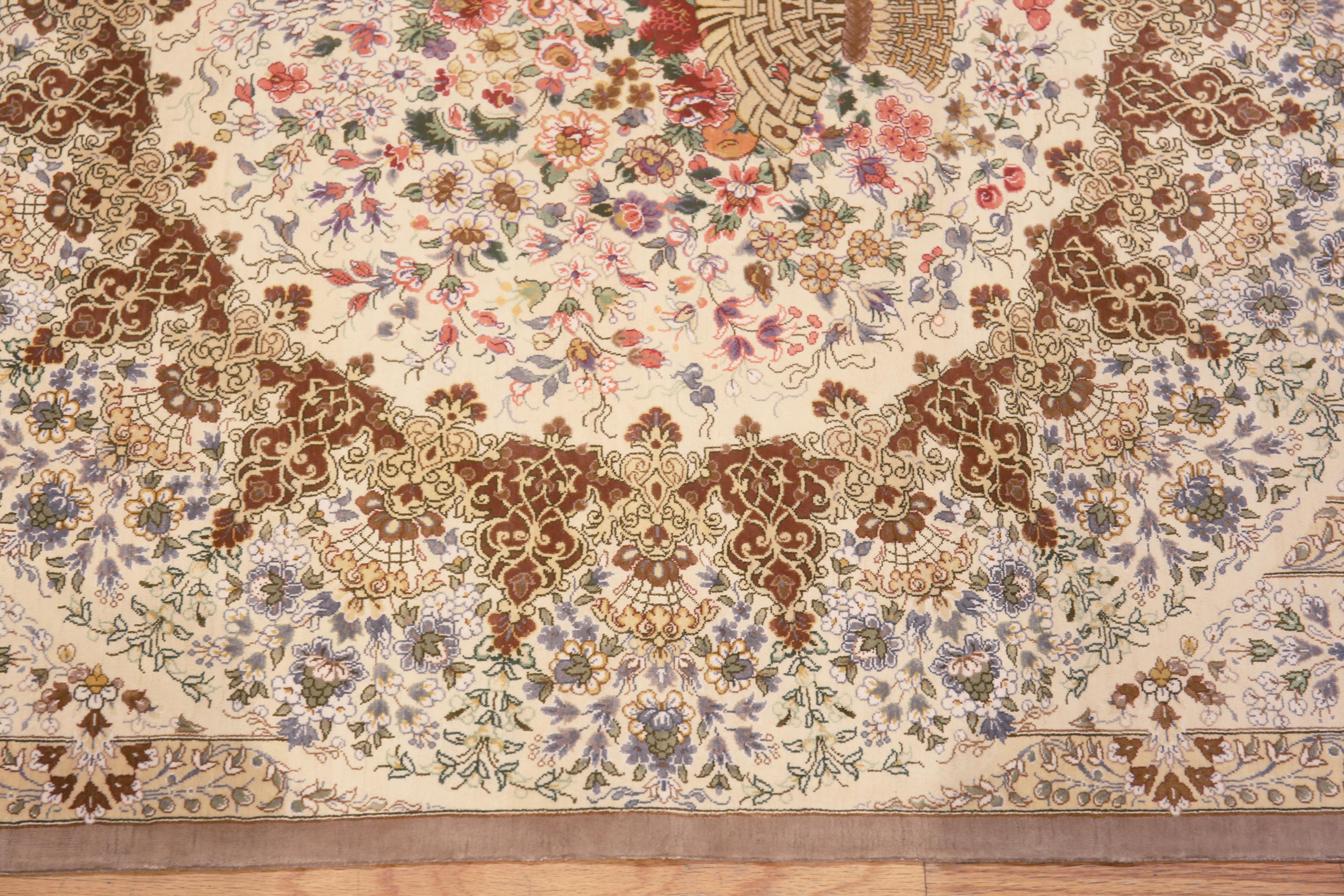 Hand-Knotted Luxurious Fine Weave Artistic Floral Vintage Persian Silk Qum Rug 3'5