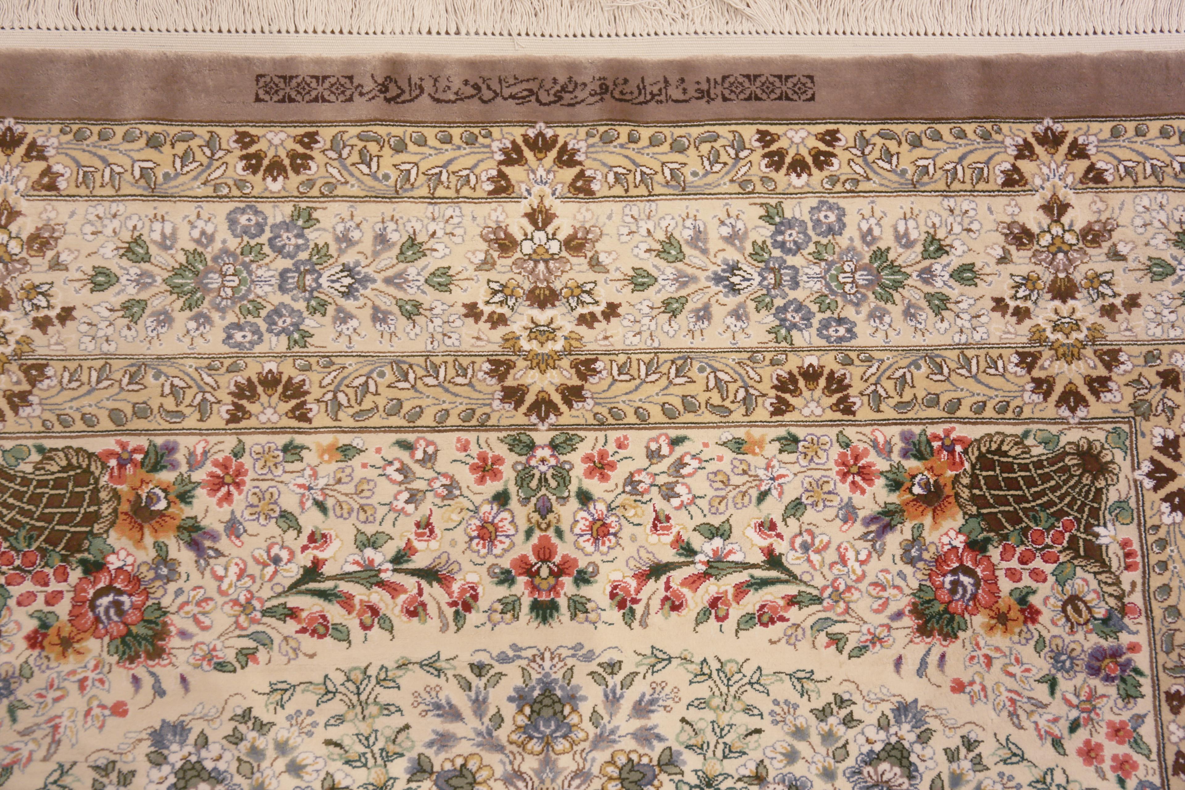 Luxurious Fine Weave Artistic Floral Vintage Persian Silk Qum Rug 3'5