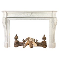 Luxurious French Louis XVI Fireplace Mantel in Carrara Marble with Rich Ornament