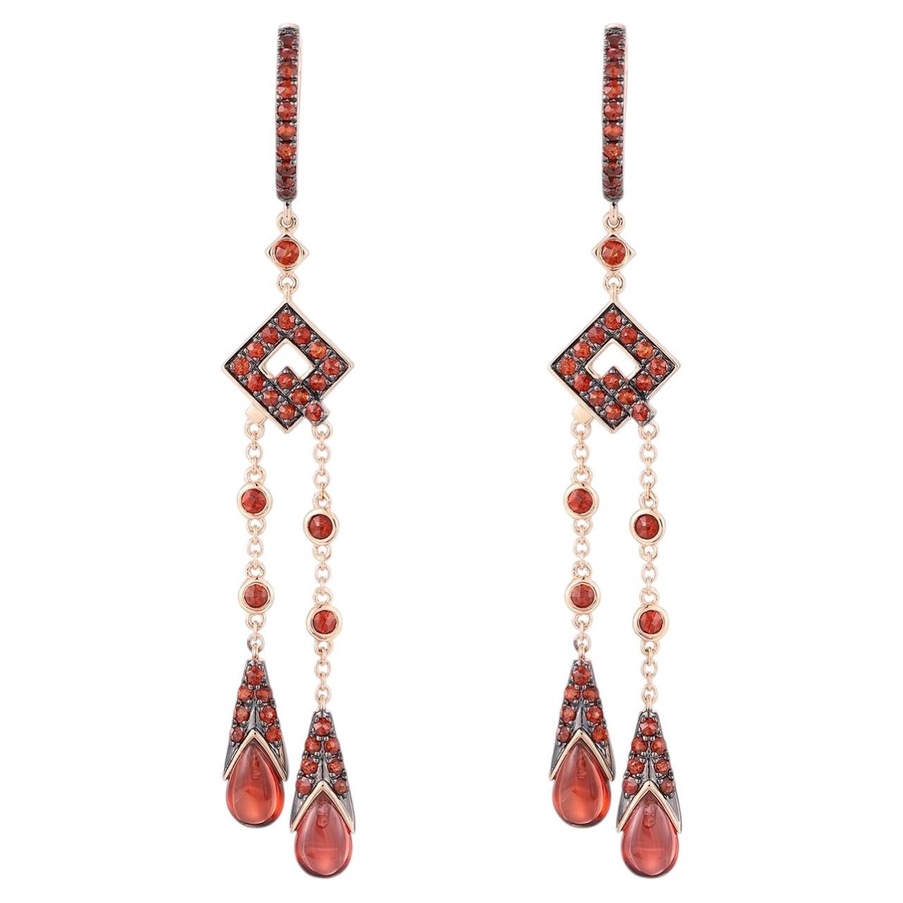 Luxurious Geometric Garnet Dangle Earrings in 14KT Rose Gold