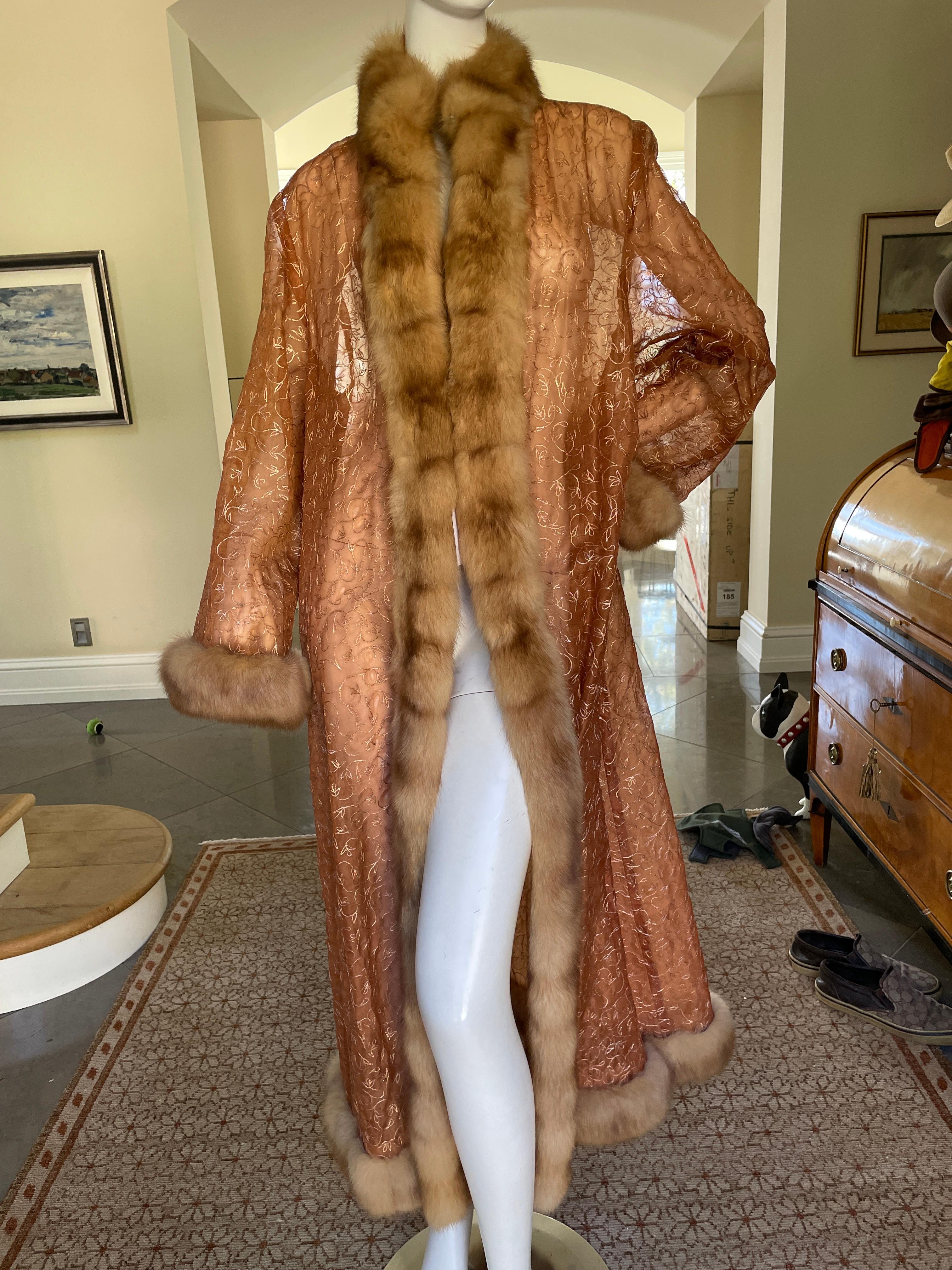 Luxurious Golden Russian Sable Trim Sheer Evening Coat or Robe by Zuki For Sale 6
