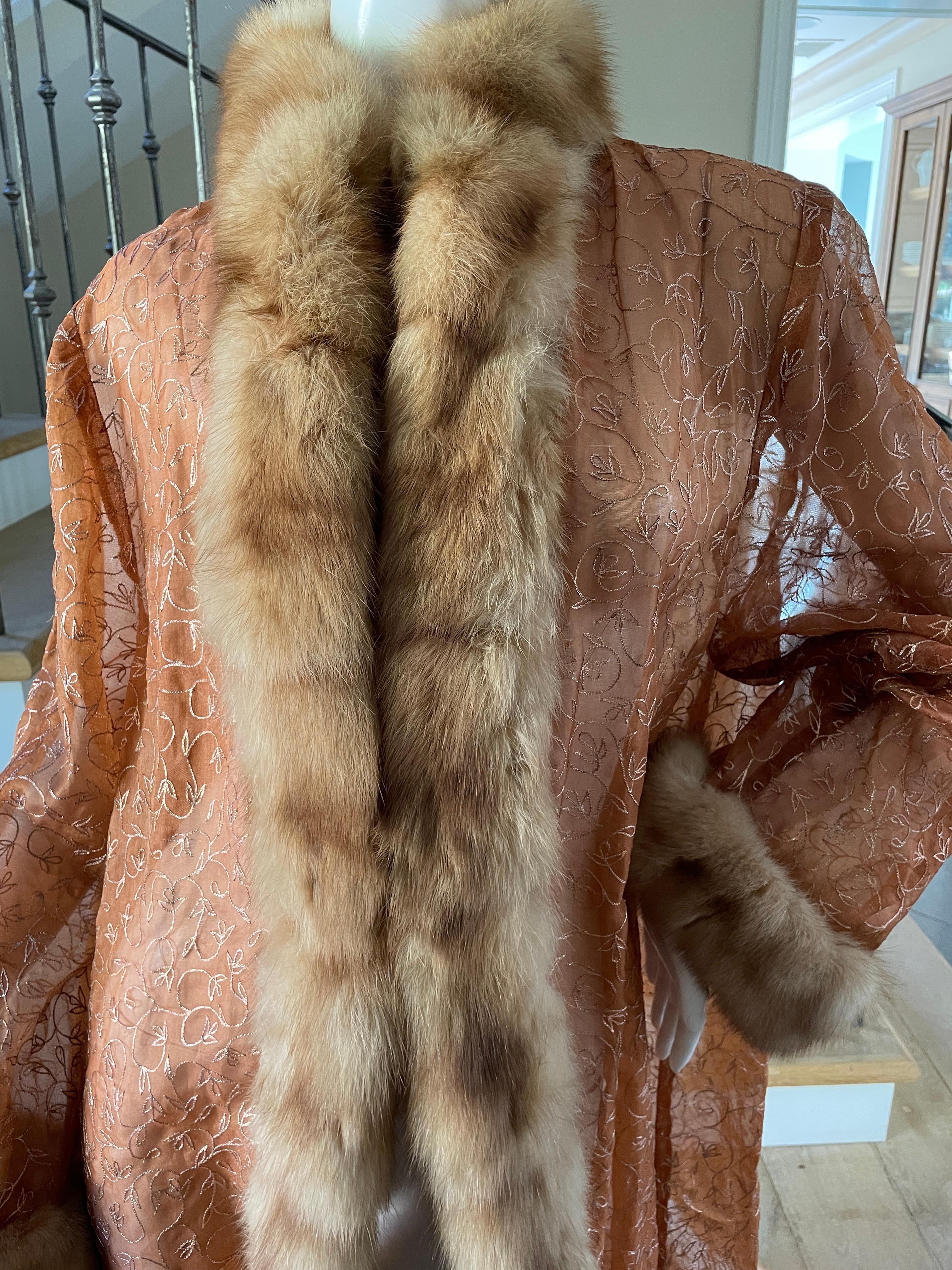 Luxurious Golden Russian Sable Trim Sheer Evening Coat or Robe by Zuki For  Sale at 1stDibs