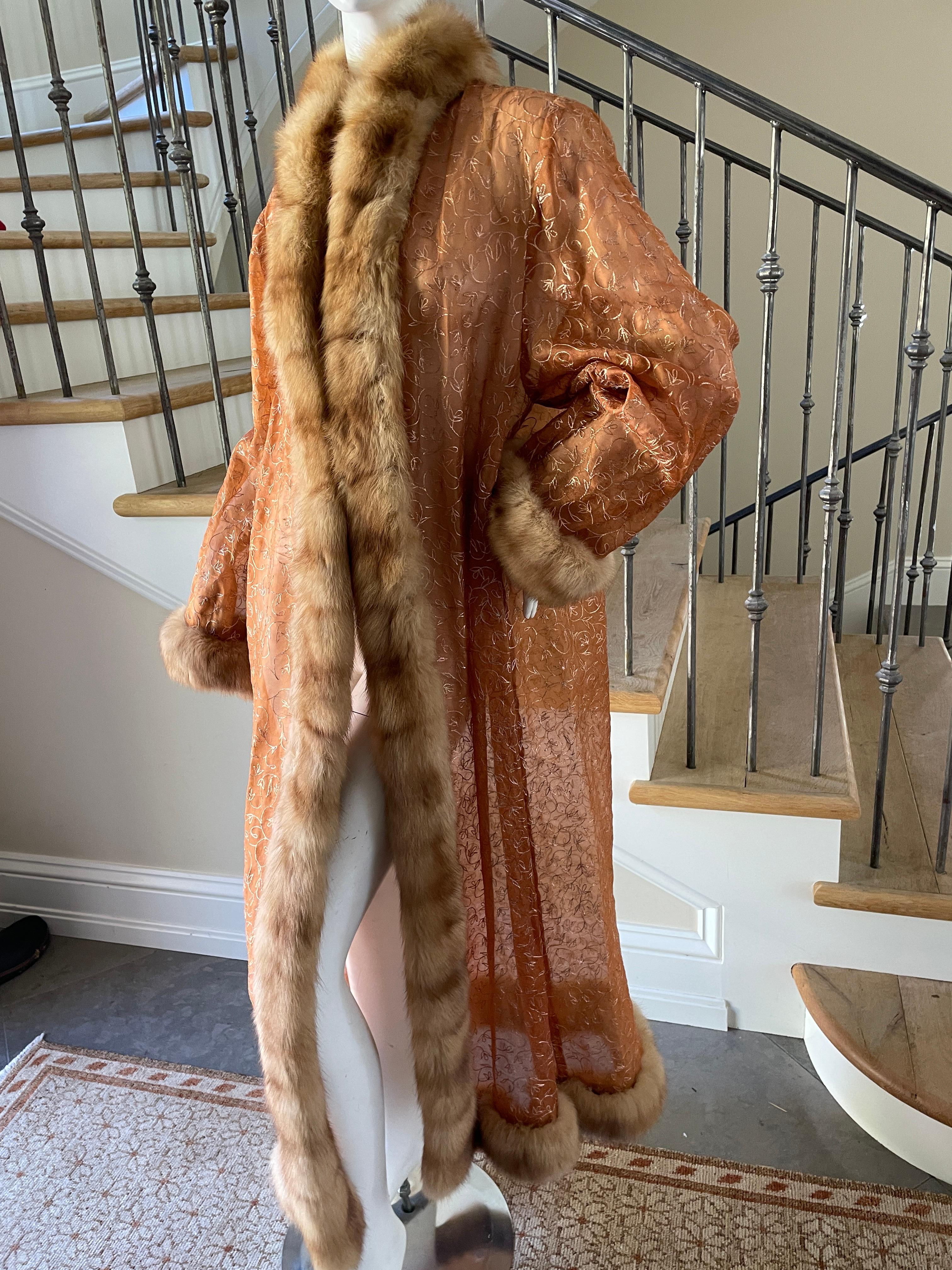 Luxurious Golden Russian Sable Trim Sheer Evening Coat or Robe by Zuki In Good Condition For Sale In Cloverdale, CA