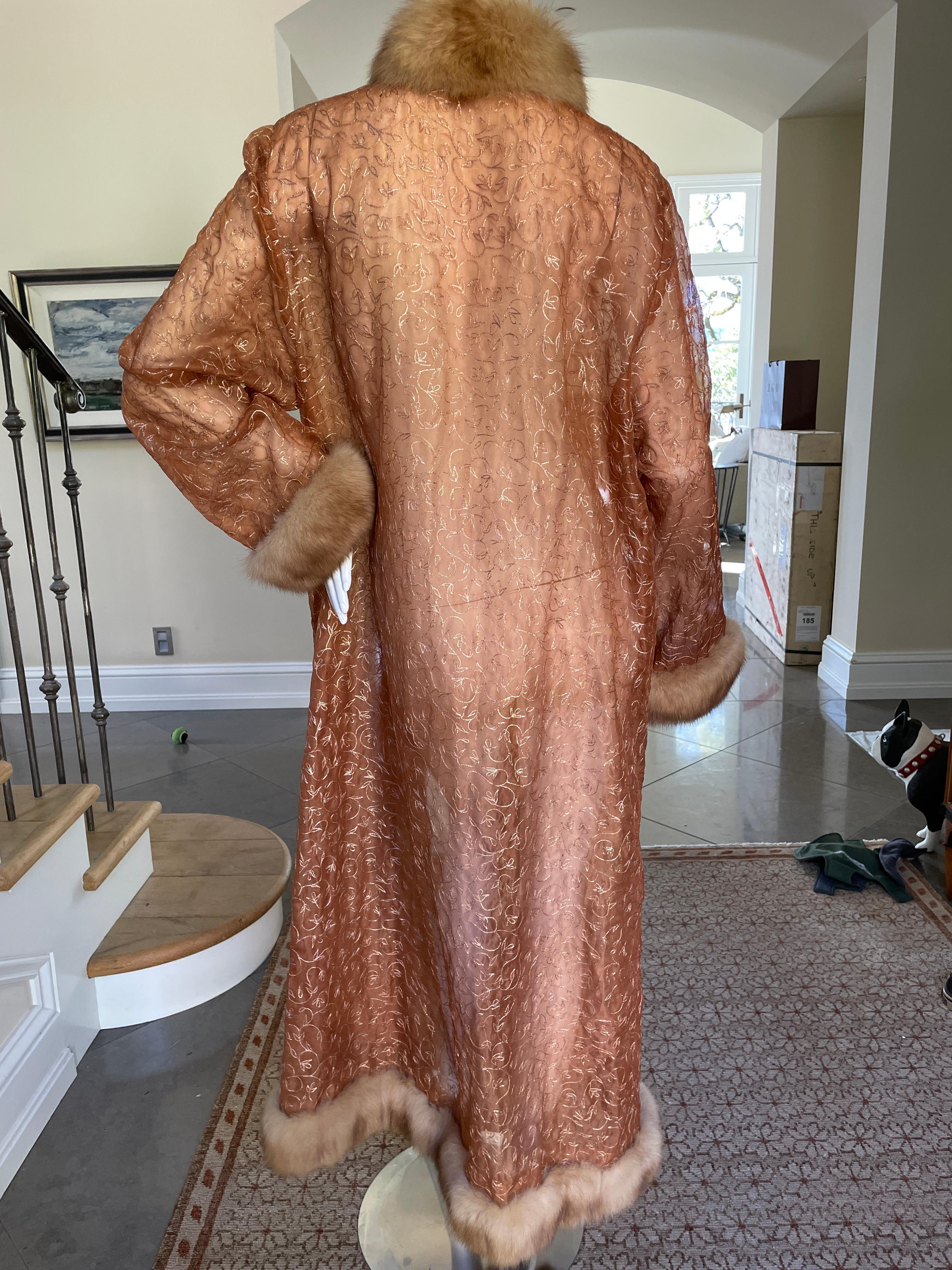 Luxurious Golden Russian Sable Trim Sheer Evening Coat or Robe by Zuki For Sale 3