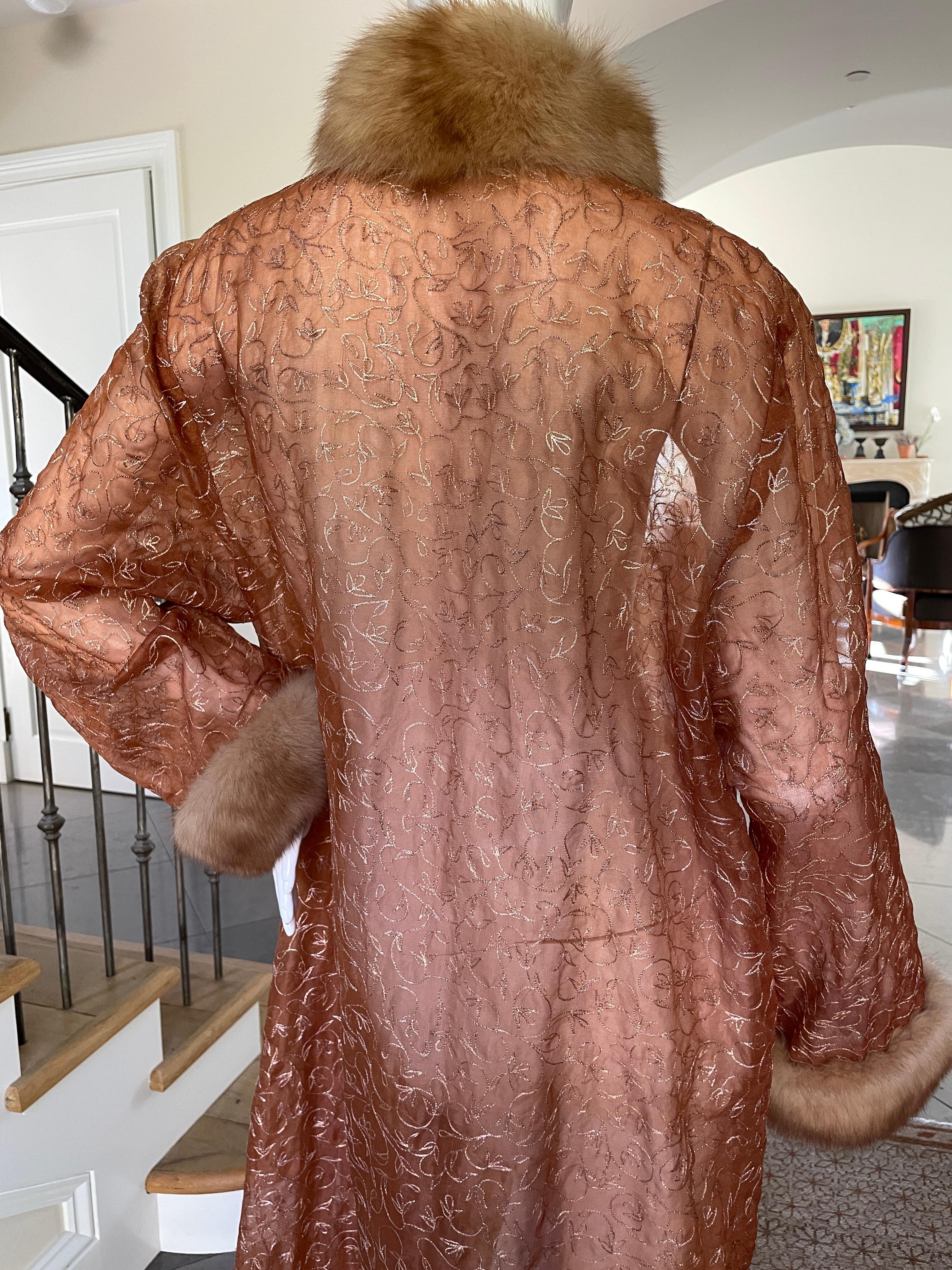 Luxurious Golden Russian Sable Trim Sheer Evening Coat or Robe by Zuki For Sale 4