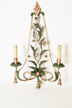 Luxurious Golden Wall Lamp with Crystal Flowers and Golden Tassels