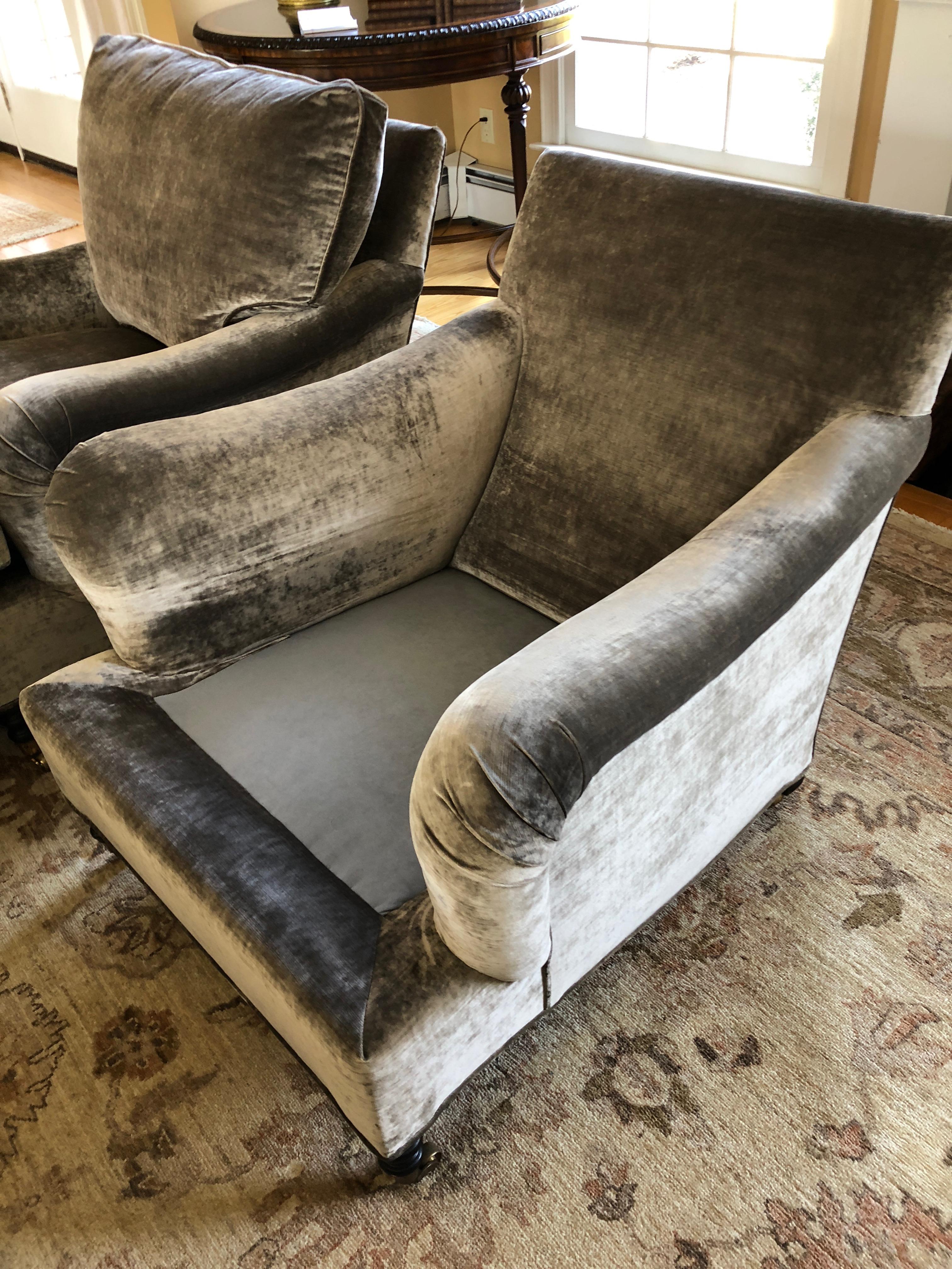 Luxurious George Smith Grey Velvet Mohair Club Chairs  6