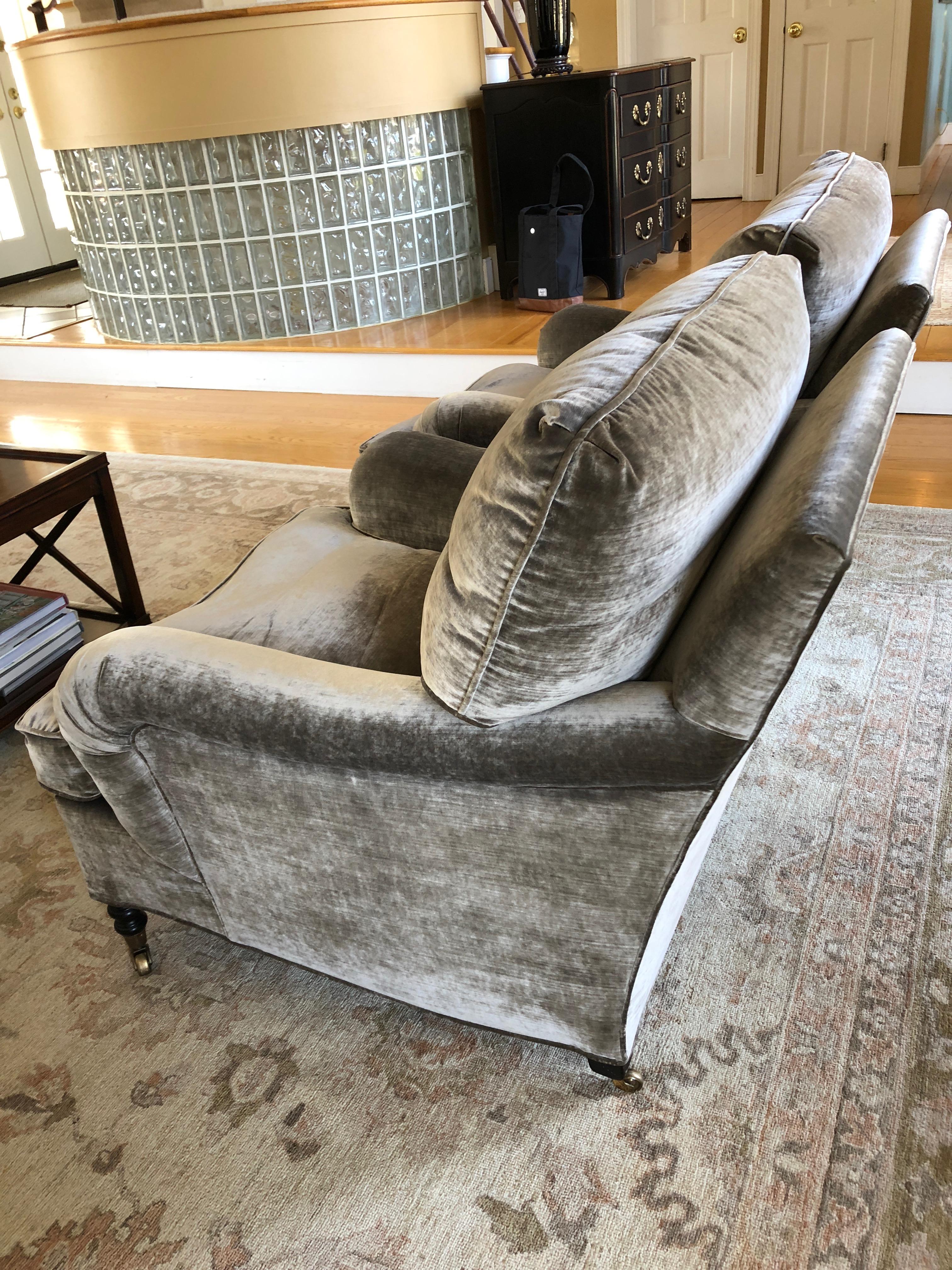 Luxurious George Smith Grey Velvet Mohair Club Chairs  In Excellent Condition In Hopewell, NJ