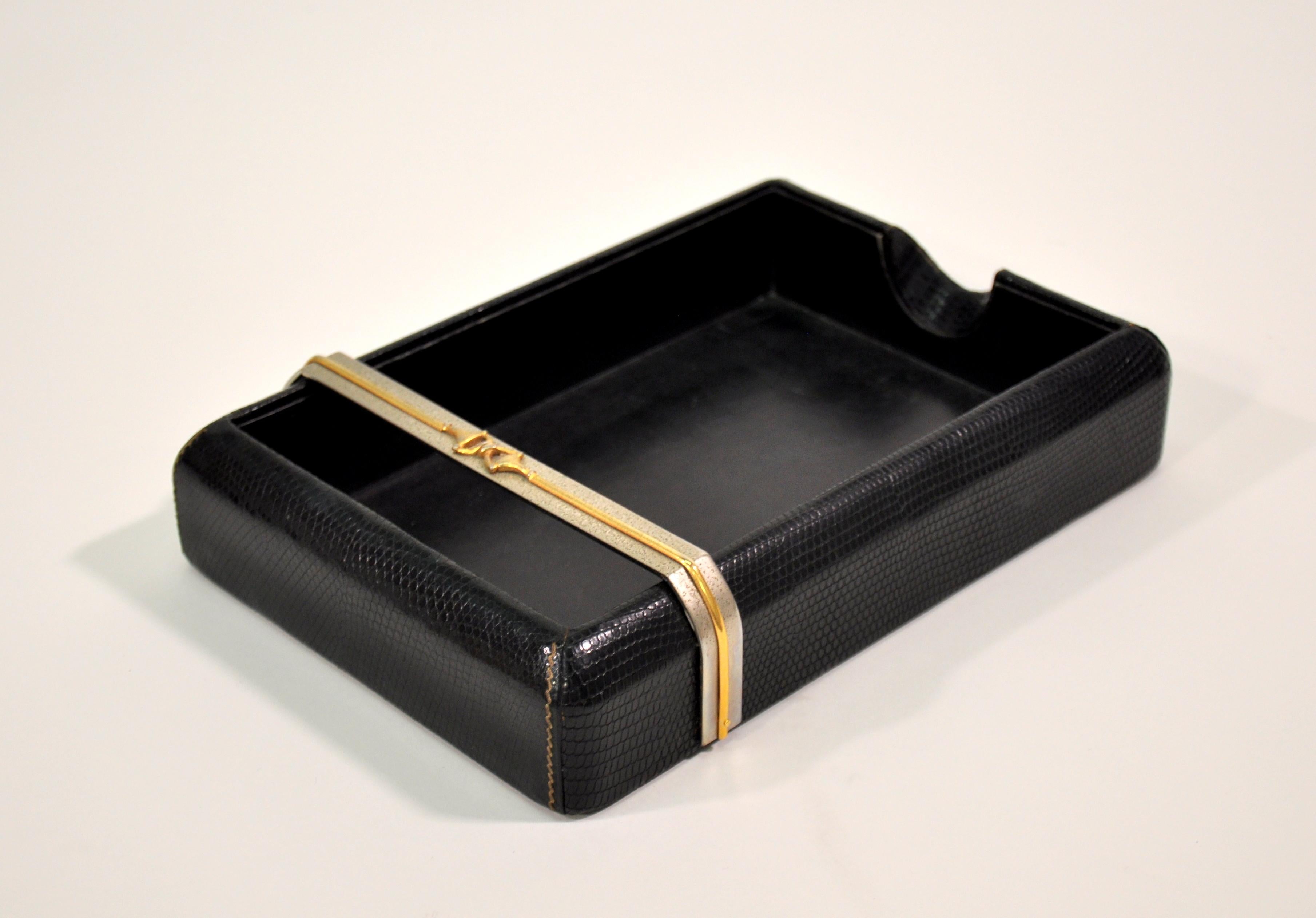 Italian Luxurious Gucci Black Lizard Skin Horsebit Desk Set