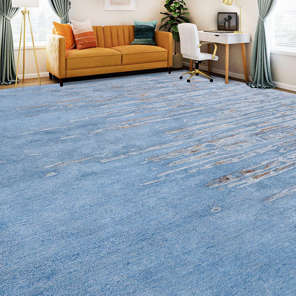 Indian Luxurious Handcrafted Blue / Light Blue Area Rug For Sale