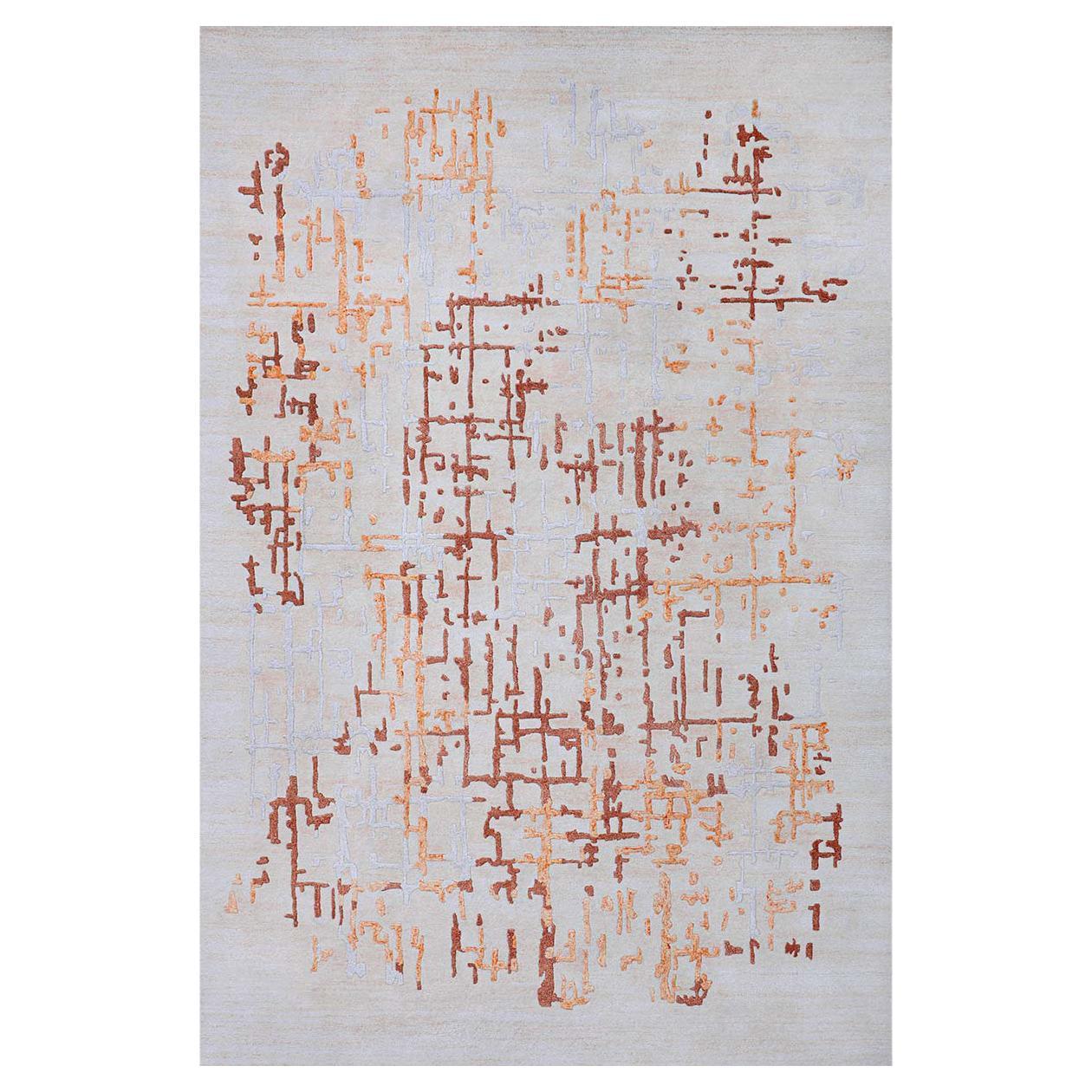 Luxueux tapis artisanal ivoire/orange 3''x5''