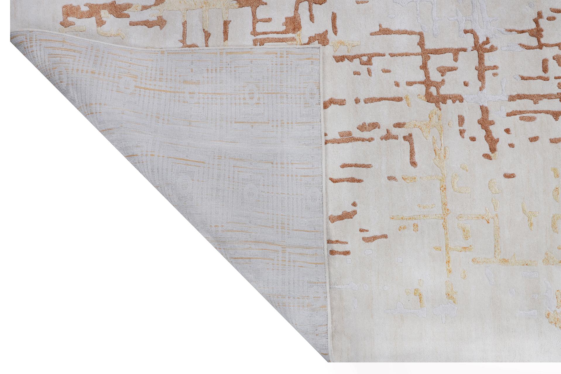 Indien Luxueux tapis artisanal ivoire/orange 6''x9'' en vente